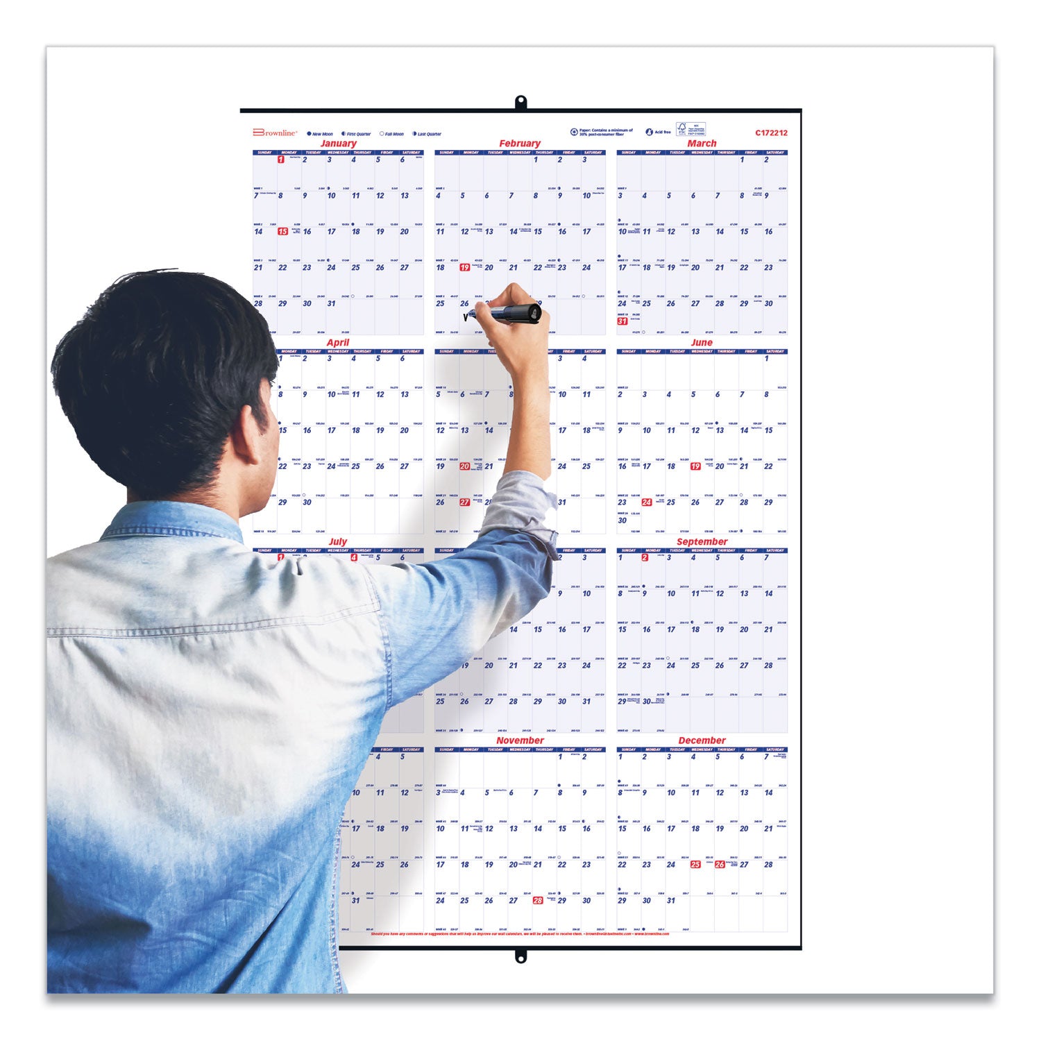 Yearly - 1 Year - January 2026 to December 2026 - 1 Year Single Page Layout - 24" x 36" Sheet Size - White - Paper - 1 Each