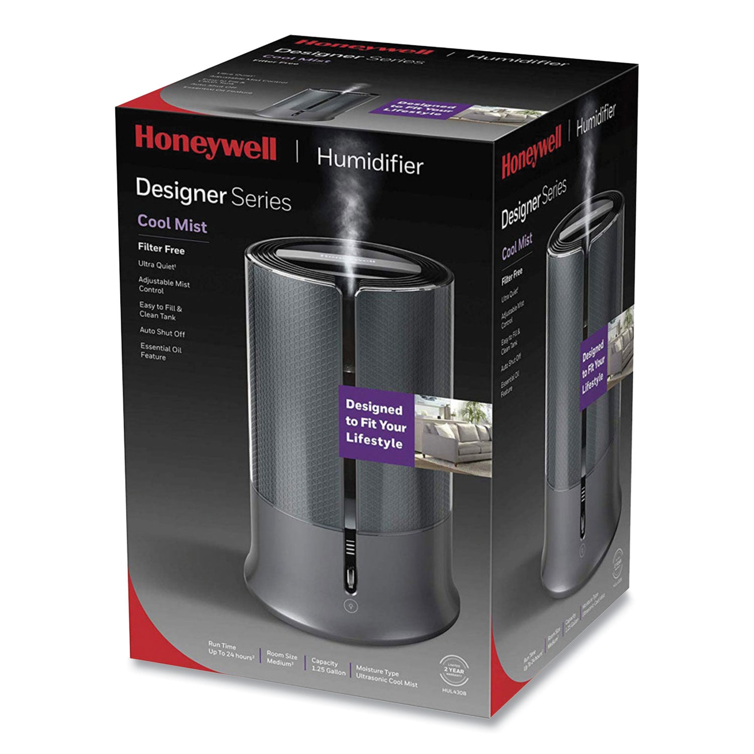 Filter Free Ultrasonic Cool Mist Humidifier, 1.25 gal, 8.8 x 8.8 x 13.2, Black
