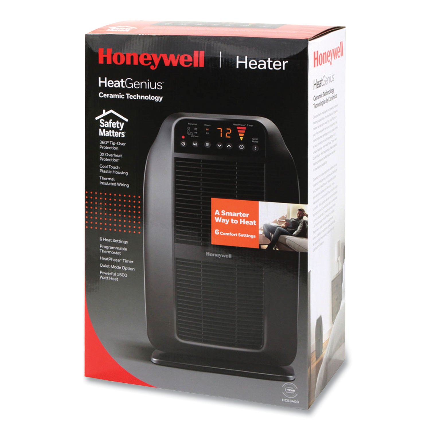 Ceramic - Electric - 6 x Heat Settings - Timer - Room - Portable - Black