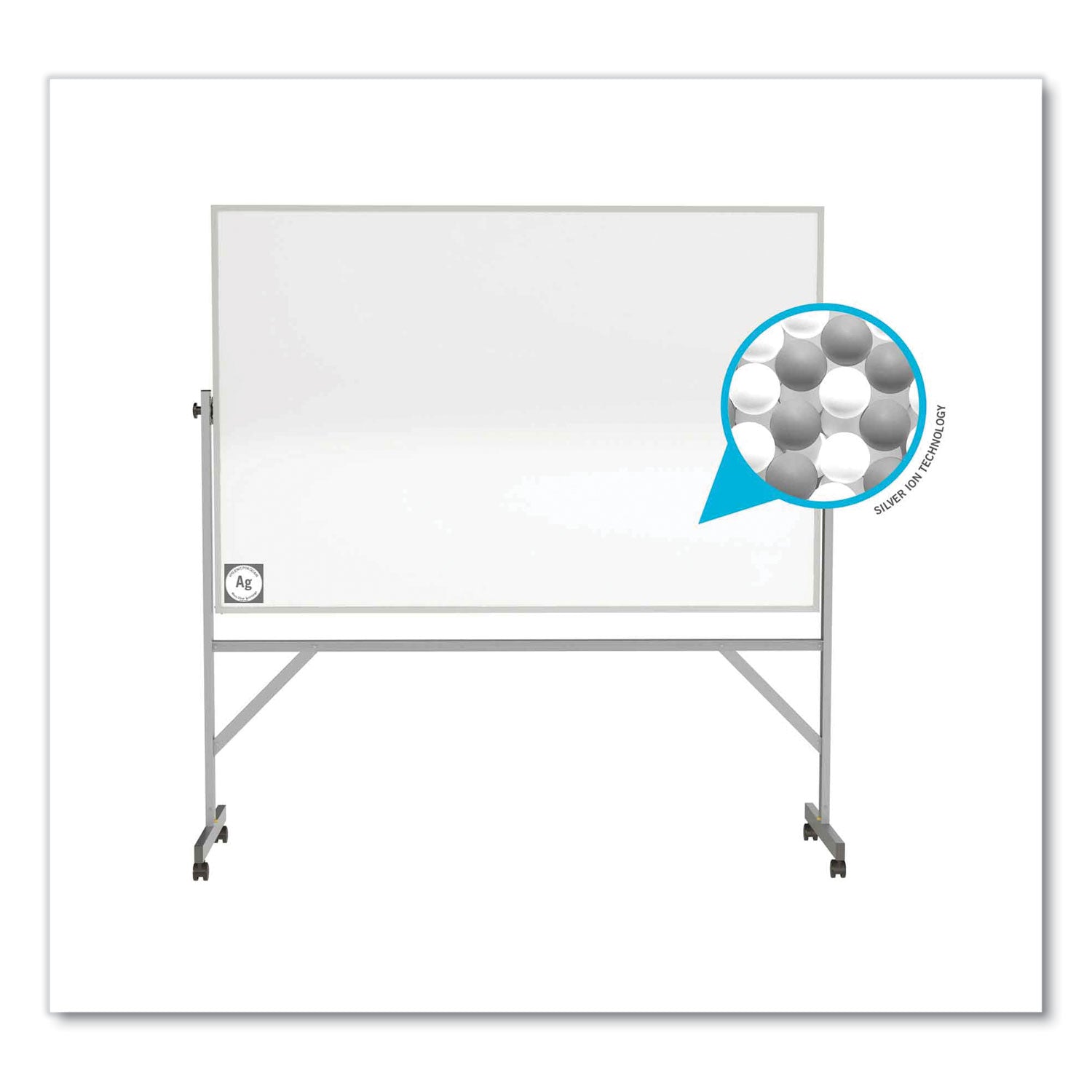 Ghent Hygienic Porcelain Mobile Whiteboard with Aluminum Frame - 48" (4 ft) Width x 36" (3 ft) Height - White Porcelain Surface - Aluminum Frame - Eraser Included - 1 Each