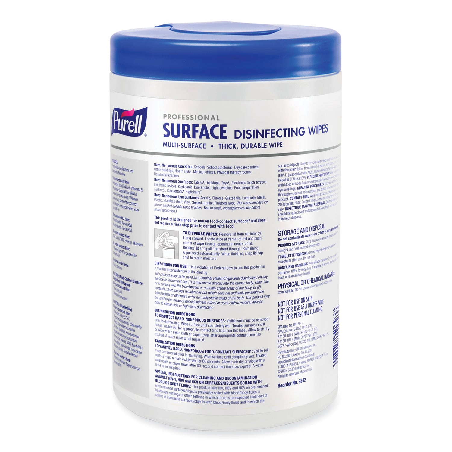 For Hard Surface, Desk - Wipe - Fresh Citrus Scent - 8" Length x 7" Width - Recommended For: Bacteria Remover, Virus Remover - Disinfectant, No-rinse, Durable, Bleach-free, Fume-free - White - 110/Tub - 6 / Carton