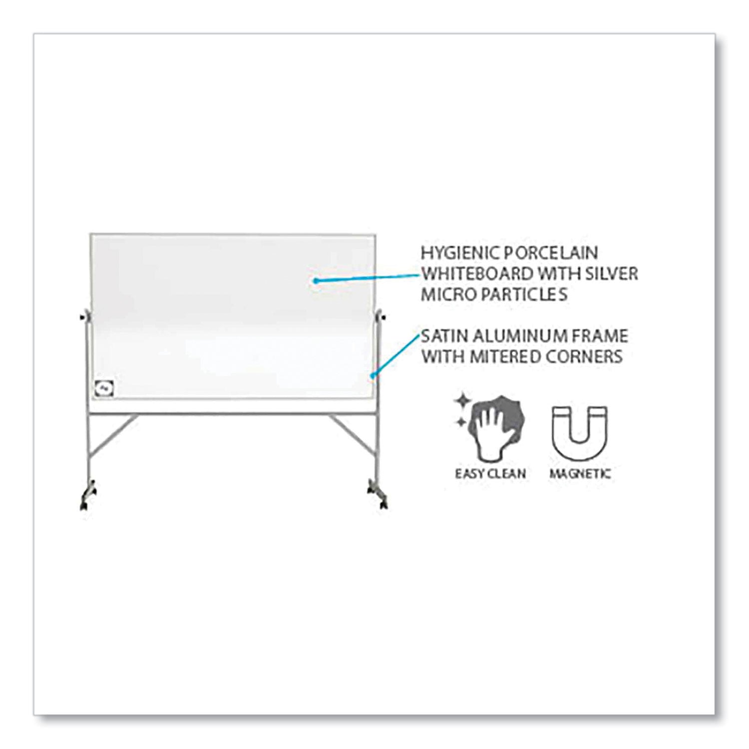 Ghent Hygienic Porcelain Mobile Whiteboard with Aluminum Frame - 48" (4 ft) Width x 36" (3 ft) Height - White Porcelain Surface - Aluminum Frame - Eraser Included - 1 Each