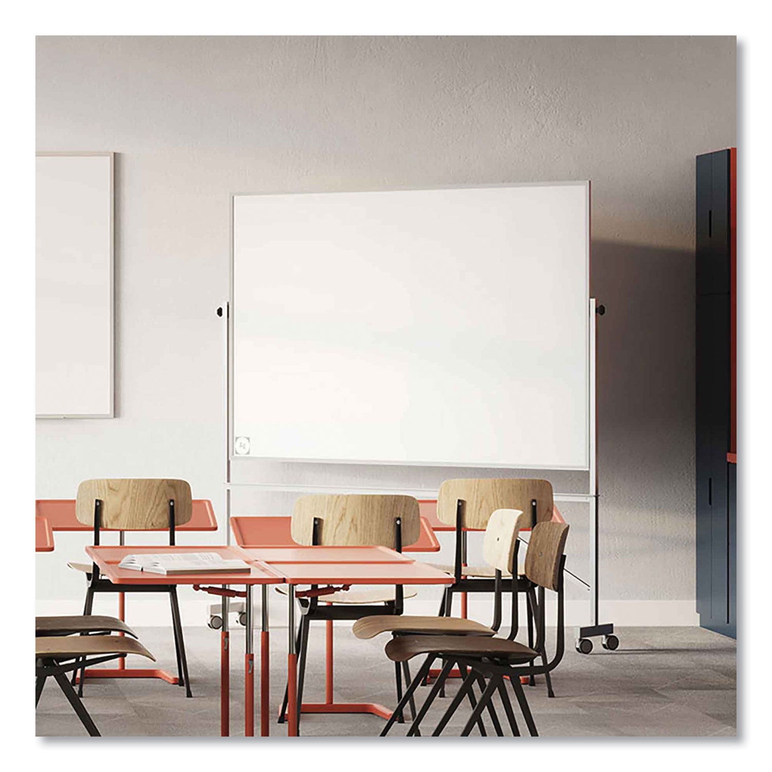 Ghent Hygienic Porcelain Mobile Whiteboard with Aluminum Frame - 48" (4 ft) Width x 36" (3 ft) Height - White Porcelain Surface - Aluminum Frame - Eraser Included - 1 Each