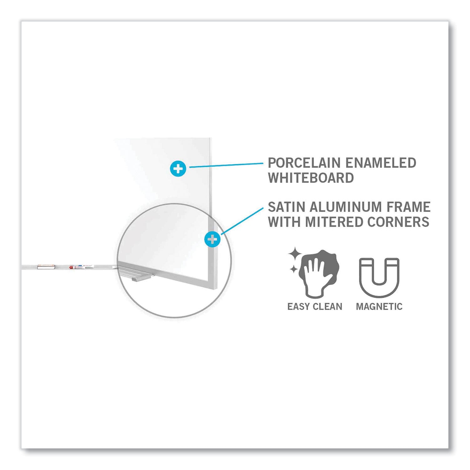 Magnetic Porcelain Whiteboard with Aluminum Frame and Maprail, 72.5" x 60.47", White Surface, Satin Aluminum Frame