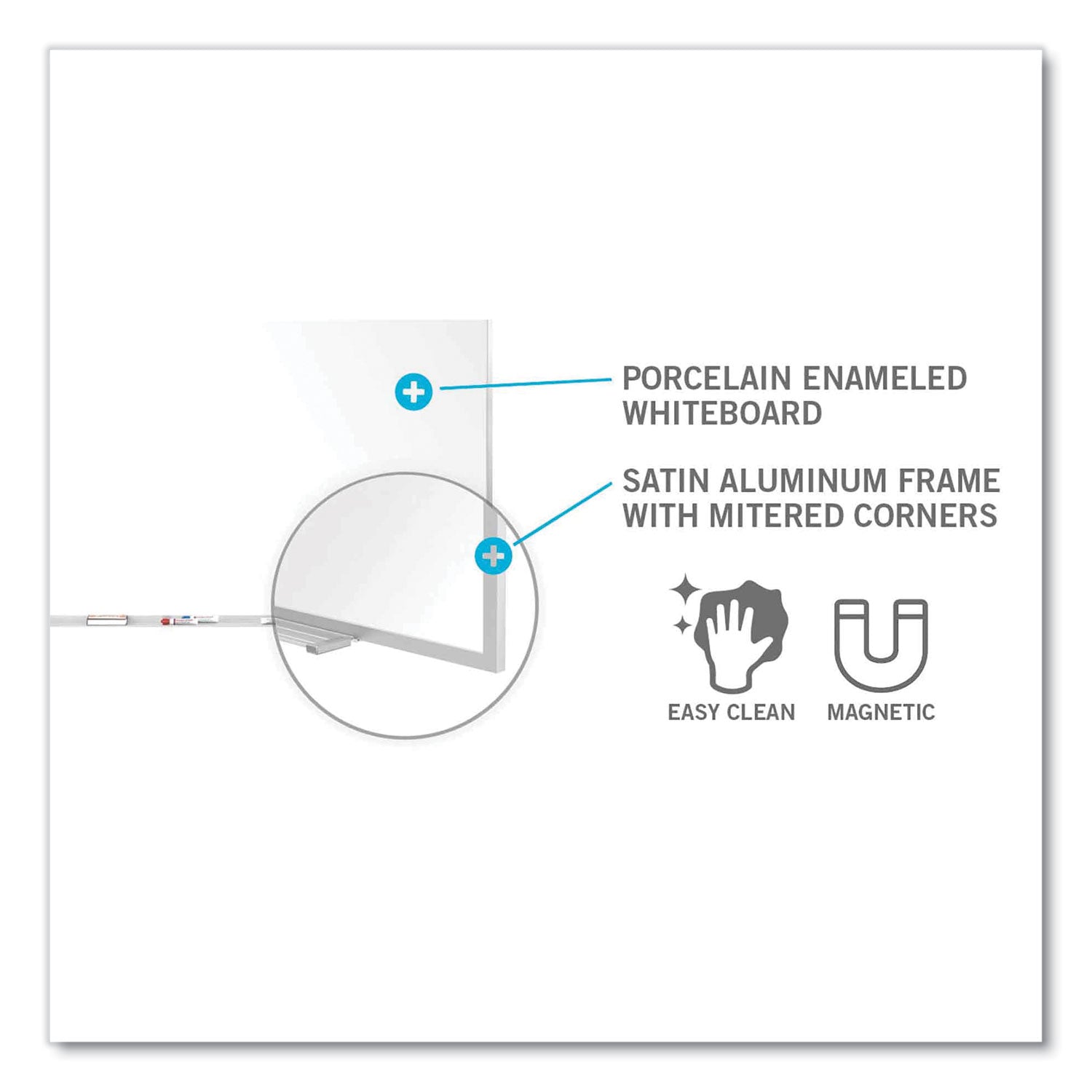 Magnetic Porcelain Whiteboard with Aluminum Frame and Maprail, 144.59" x 60.47", White Surface, Satin Aluminum Frame