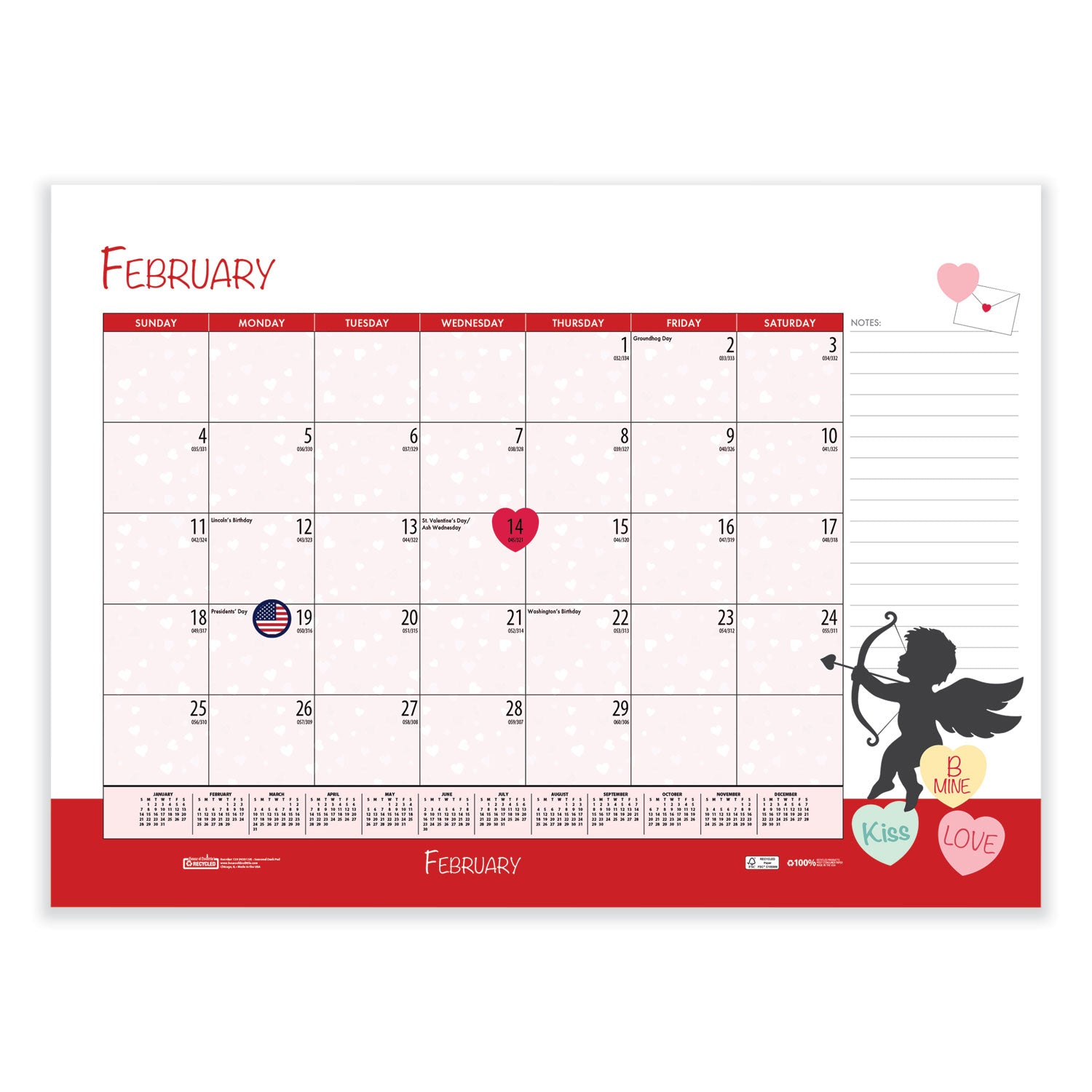 Julian Dates - Monthly - 12 Month - January 2026 to December 2026 - 1 Month Single Page Layout - Desk Pad - Multi - Leatherette - 17" Height x 22" Width - Recyclable, Notes Area, Holiday Listing, Reference Calendar - 1 Each