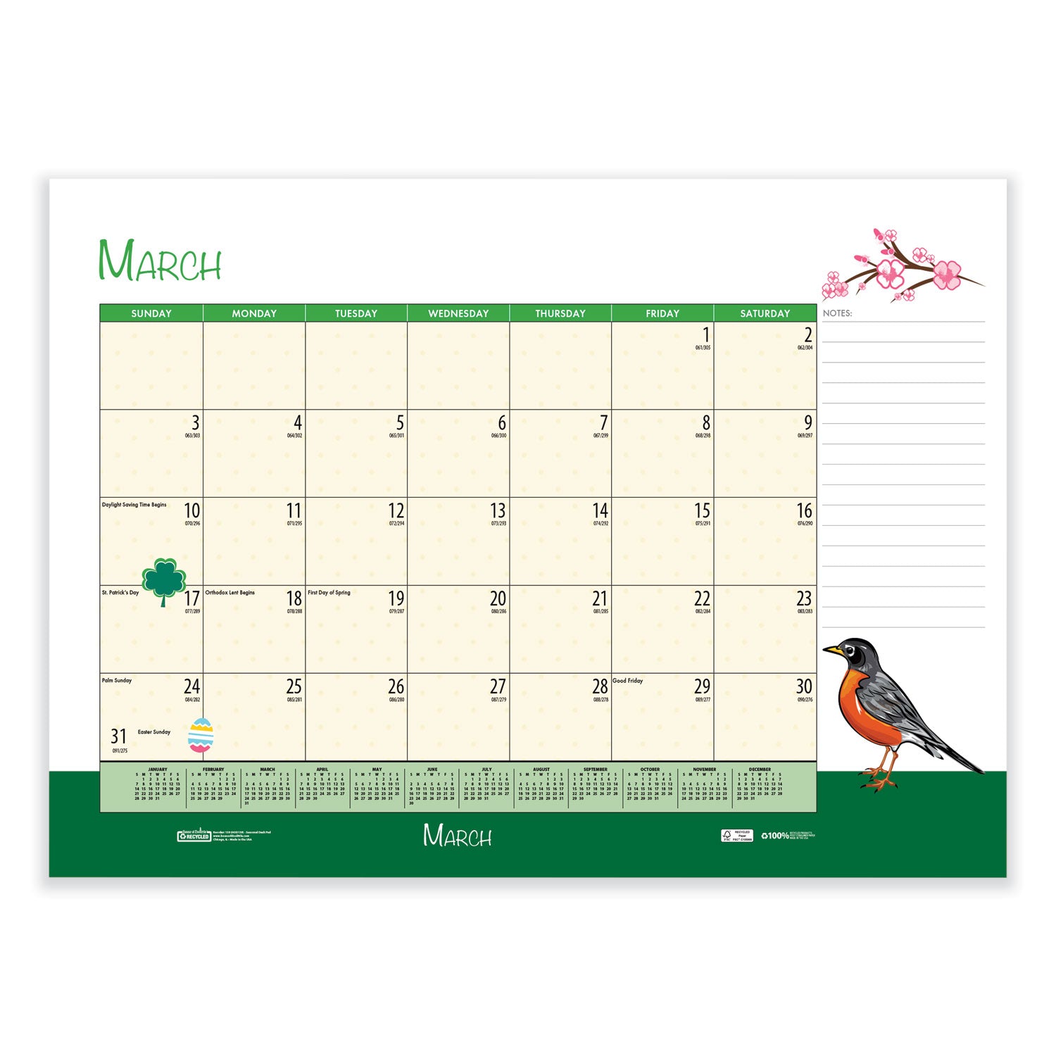 Julian Dates - Monthly - 12 Month - January 2026 to December 2026 - 1 Month Single Page Layout - Desk Pad - Multi - Leatherette - 17" Height x 22" Width - Recyclable, Notes Area, Holiday Listing, Reference Calendar - 1 Each