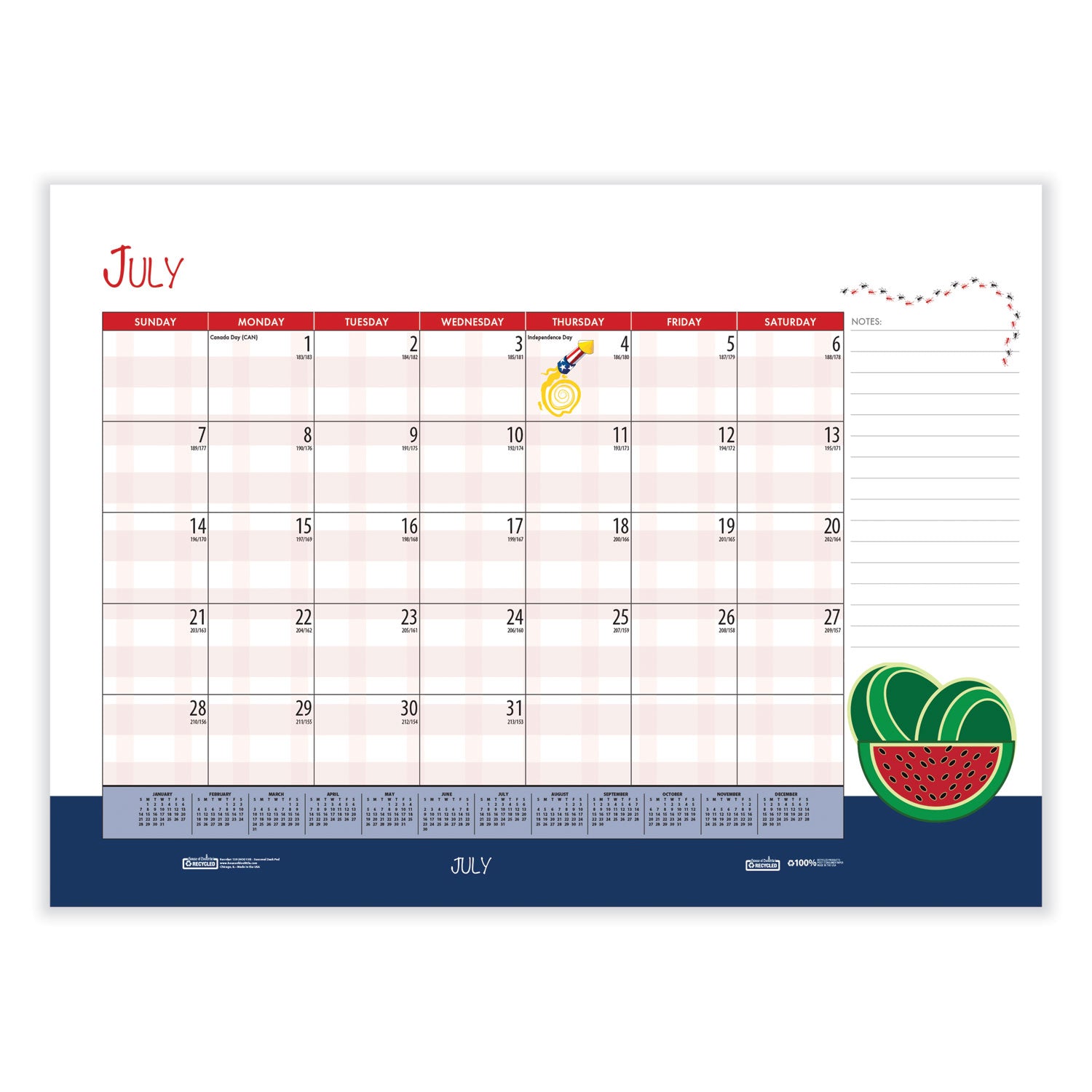 Julian Dates - Monthly - 12 Month - January 2026 to December 2026 - 1 Month Single Page Layout - Desk Pad - Multi - Leatherette - 17" Height x 22" Width - Recyclable, Notes Area, Holiday Listing, Reference Calendar - 1 Each