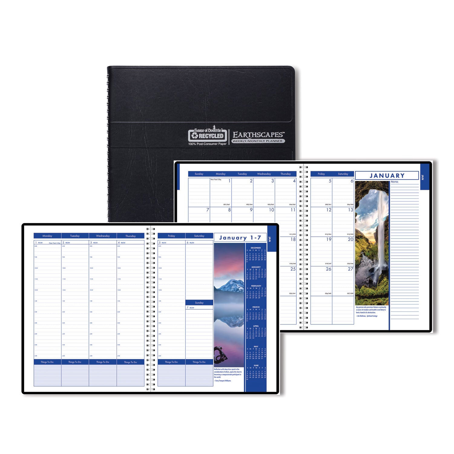 Julian Dates - Weekly, Monthly - 1 Year - January 2026 to December 2026 - 8:00 AM to 6:00 PM - Hourly - 1 Month, 1 Week Double Page Layout - 8 1/2" x 11" Sheet Size - Wire Bound - Paper - Black Cover - Tabbed, Phone Directory, Address Directory - 1 Each