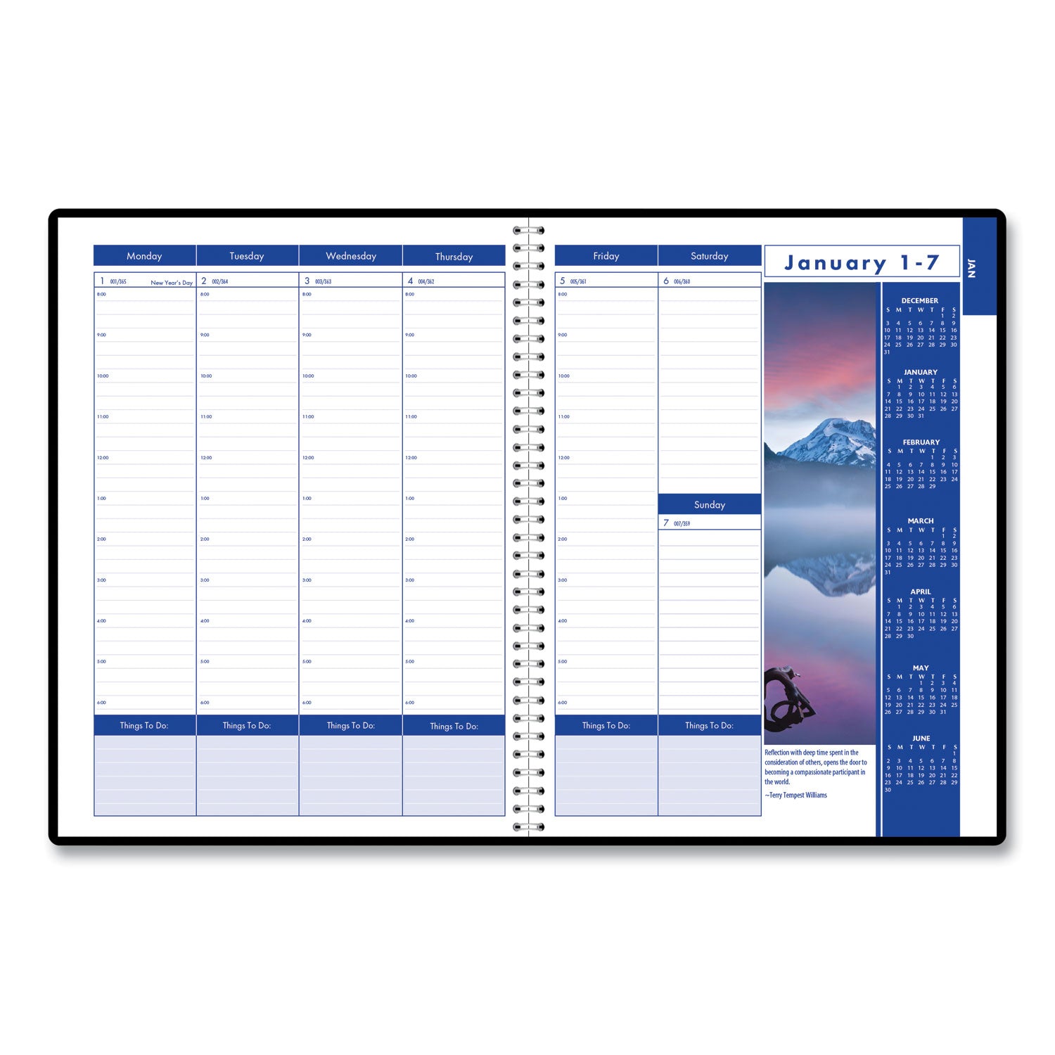 Julian Dates - Weekly, Monthly - 1 Year - January 2026 to December 2026 - 8:00 AM to 6:00 PM - Hourly - 1 Month, 1 Week Double Page Layout - 8 1/2" x 11" Sheet Size - Wire Bound - Paper - Black Cover - Tabbed, Phone Directory, Address Directory - 1 Each