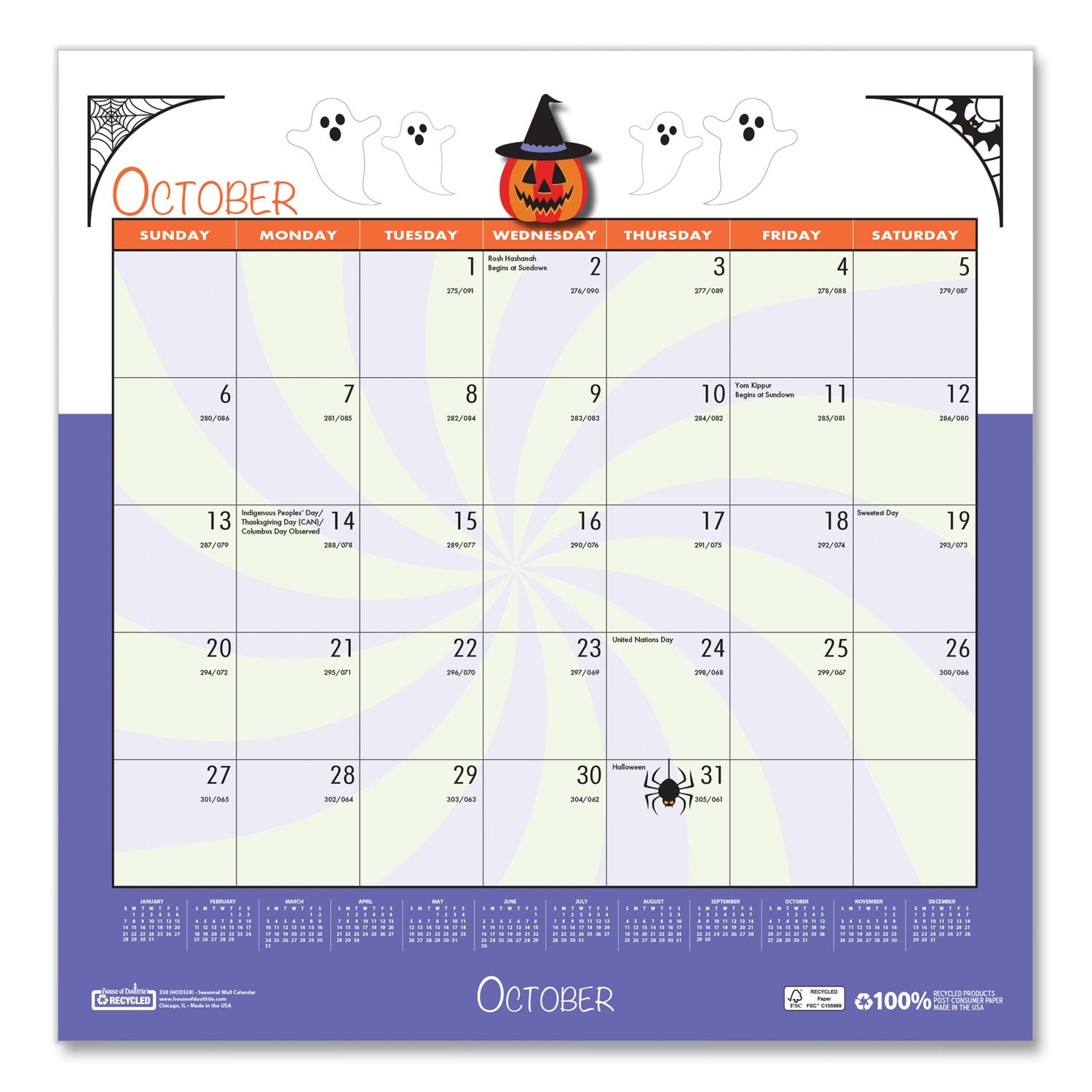 Julian Dates - Monthly - 1 Month Single Page Layout - Wire Bound - 12" Height x 12" Width - Recyclable, Reference Calendar, Holiday Listing - 1 Each
