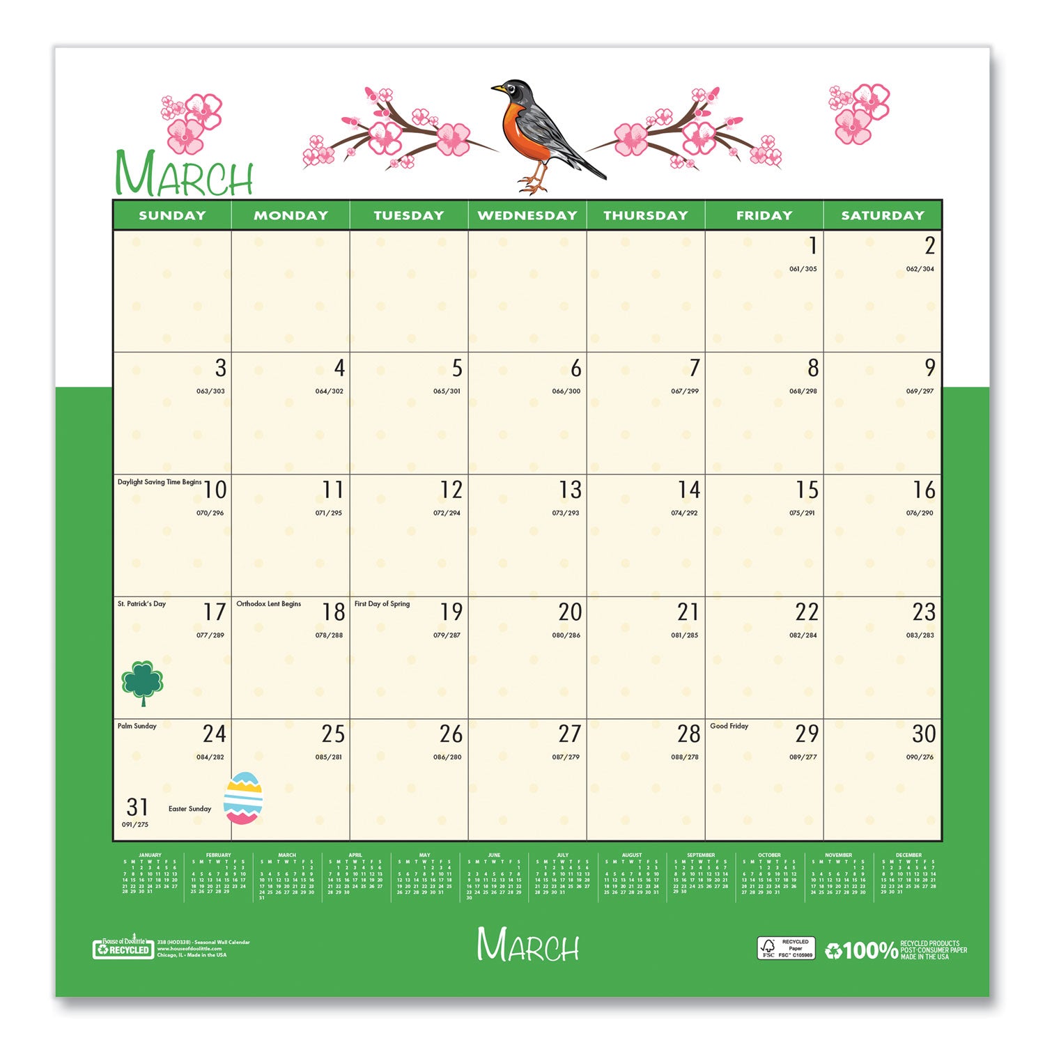 Julian Dates - Monthly - 1 Month Single Page Layout - Wire Bound - 12" Height x 12" Width - Recyclable, Reference Calendar, Holiday Listing - 1 Each
