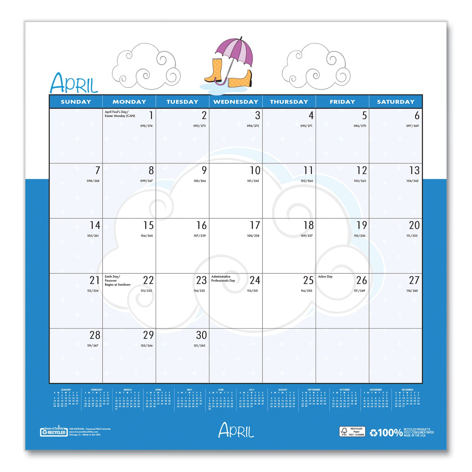 Julian Dates - Monthly - 1 Month Single Page Layout - Wire Bound - 12" Height x 12" Width - Recyclable, Reference Calendar, Holiday Listing - 1 Each