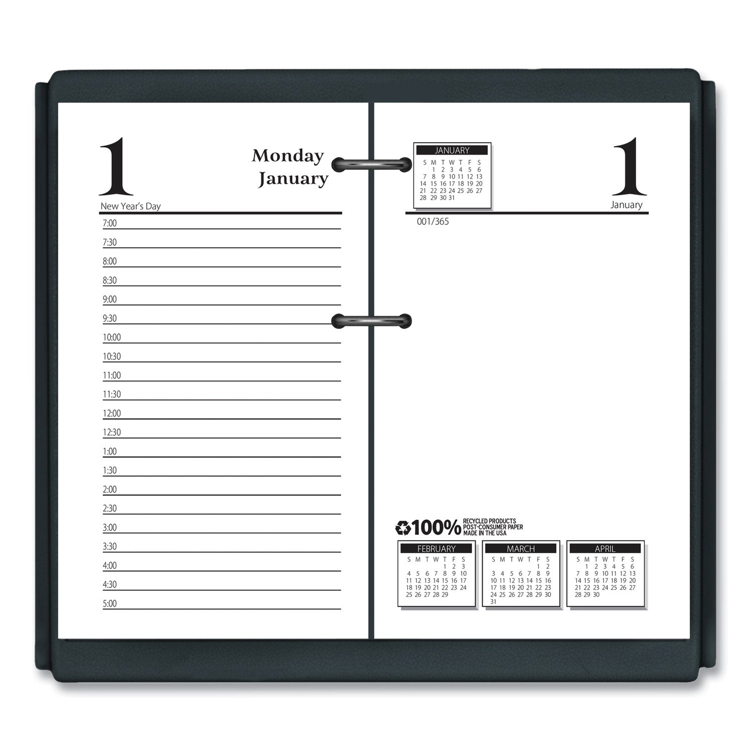 Julian Dates - Daily - 12 Month - January 2026 to December 2026 - 7:00 AM to 5:00 PM - Half-hourly - 1 Day Single Page Layout - 1 Day Double Page Layout - 3 1/2" x 6" Sheet Size - Desktop - White - Appointment Schedule, Reference Calendar - 1 Each