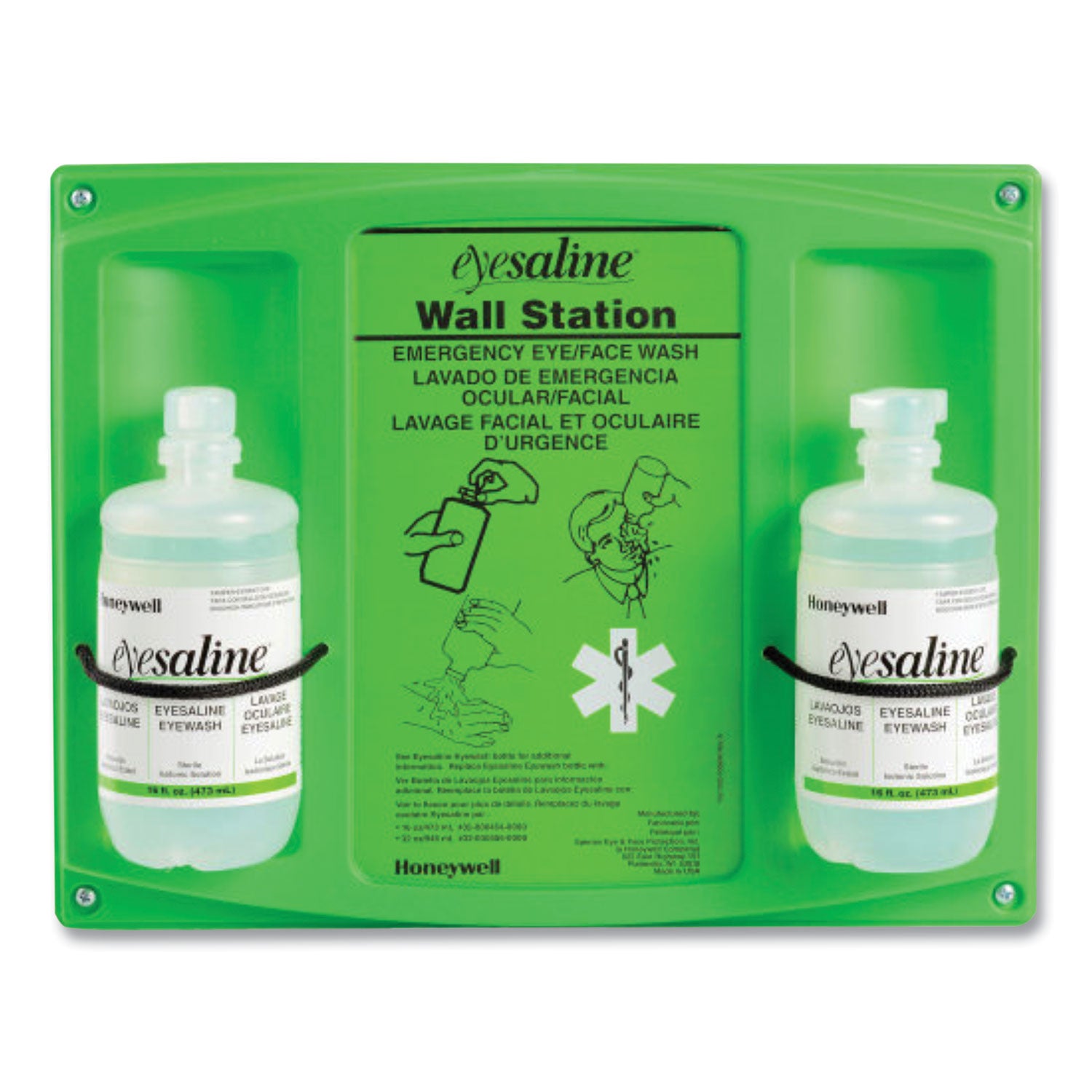 Double Bottle Sterile Saline Eye Wash Wall Station, 16 oz Bottles, 2 Bottles/Station, 4 Stations/Carton