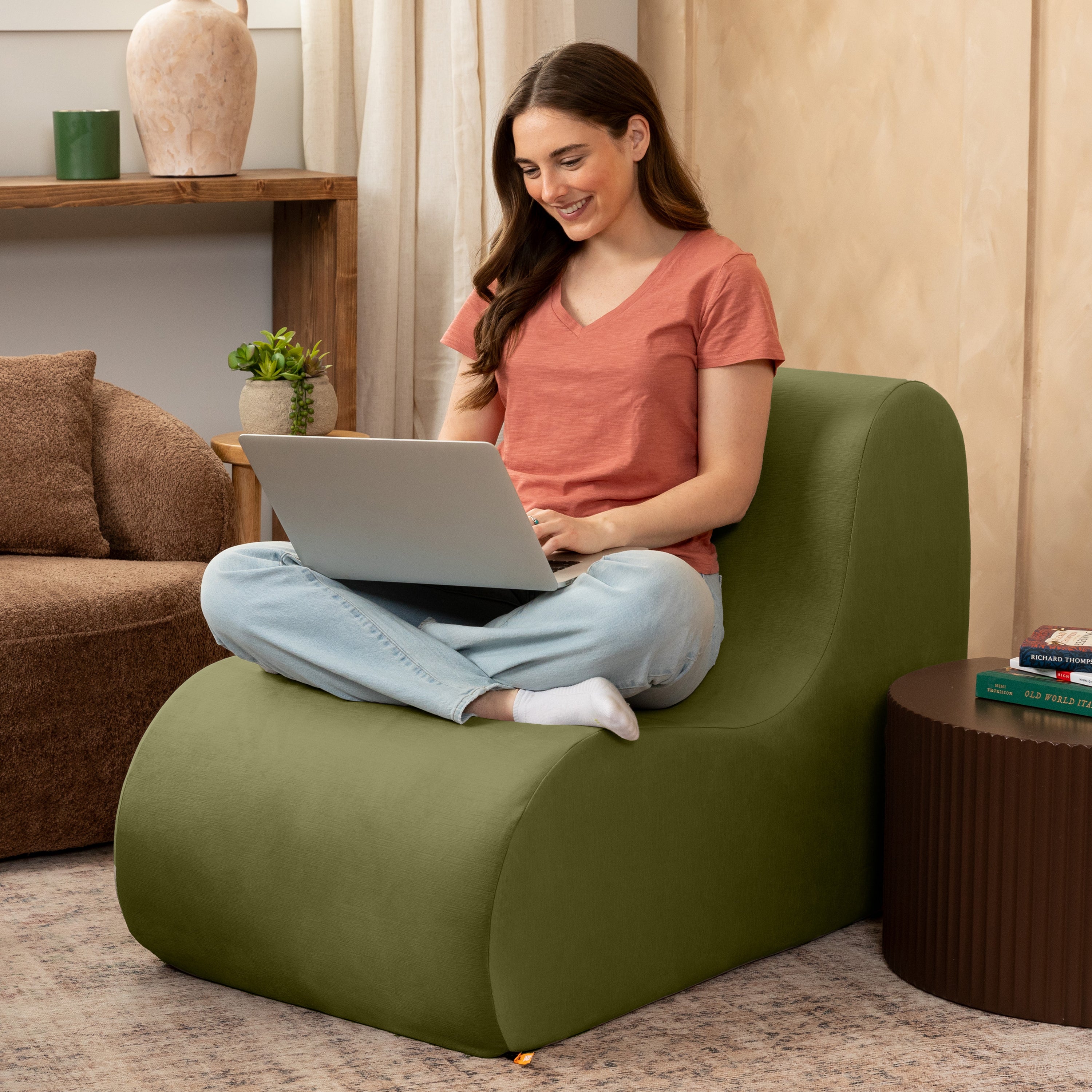 Jaxx Uptown Large Modern Armless Accent Chair, Moss