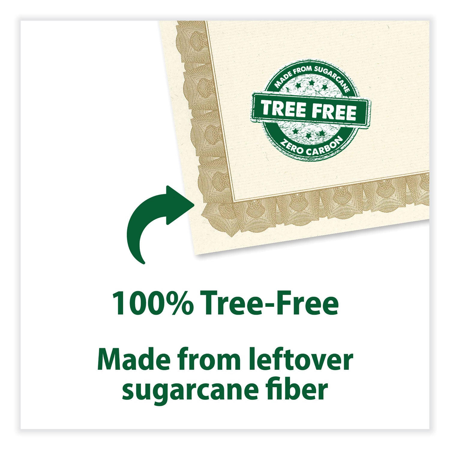 Geographics Tree Free Certificate - 8.5" Width - Multicolor with Gold Border - Sugarcane - 15 / Pack