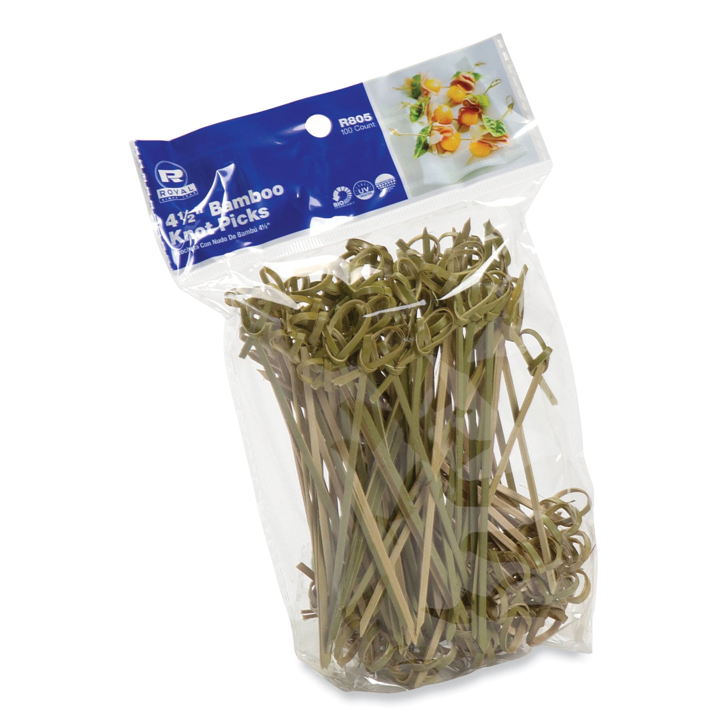 Knotted Bamboo Pick, Paper, 4.5", Natural, 100/Pack, 10 Packs/Carton