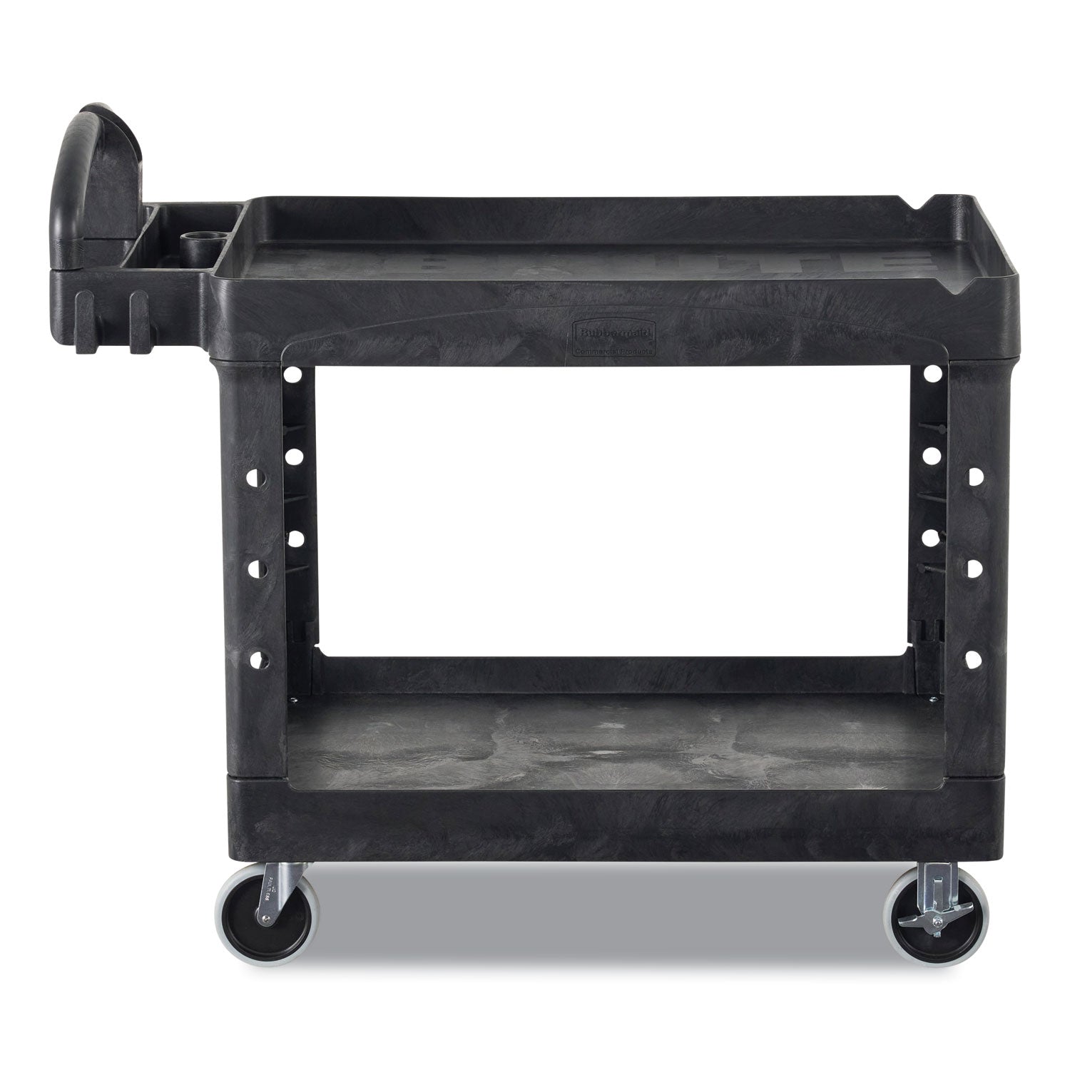 BRUTE Heavy-Duty Utility Cart with Lipped Shelves, Plastic, 2 Shelves, 500 lb Capacity, 25.88" x 45.25" x 37.13", Black