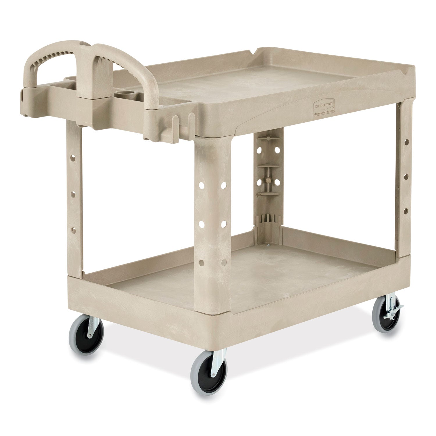 Rubbermaid Commercial Two Shelf Service Cart - 2 Shelf - 500 lb Load Capacity - 4 Casters - 5" Caster Size - Plastic - 44" Length x 25.25" Width x 39" Height - Beige - 1 Each