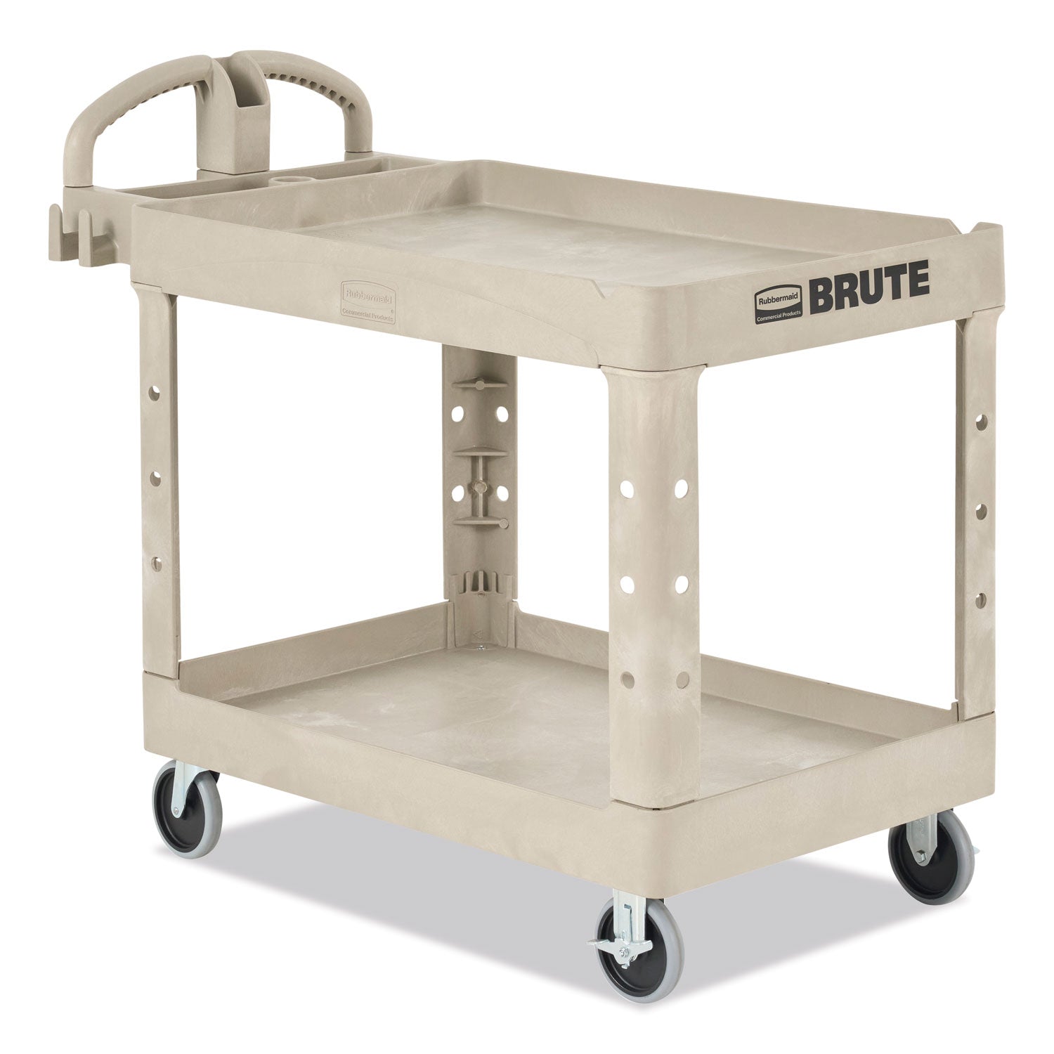 Rubbermaid Commercial Two Shelf Service Cart - 2 Shelf - 500 lb Load Capacity - 4 Casters - 5" Caster Size - Plastic - 44" Length x 25.25" Width x 39" Height - Beige - 1 Each
