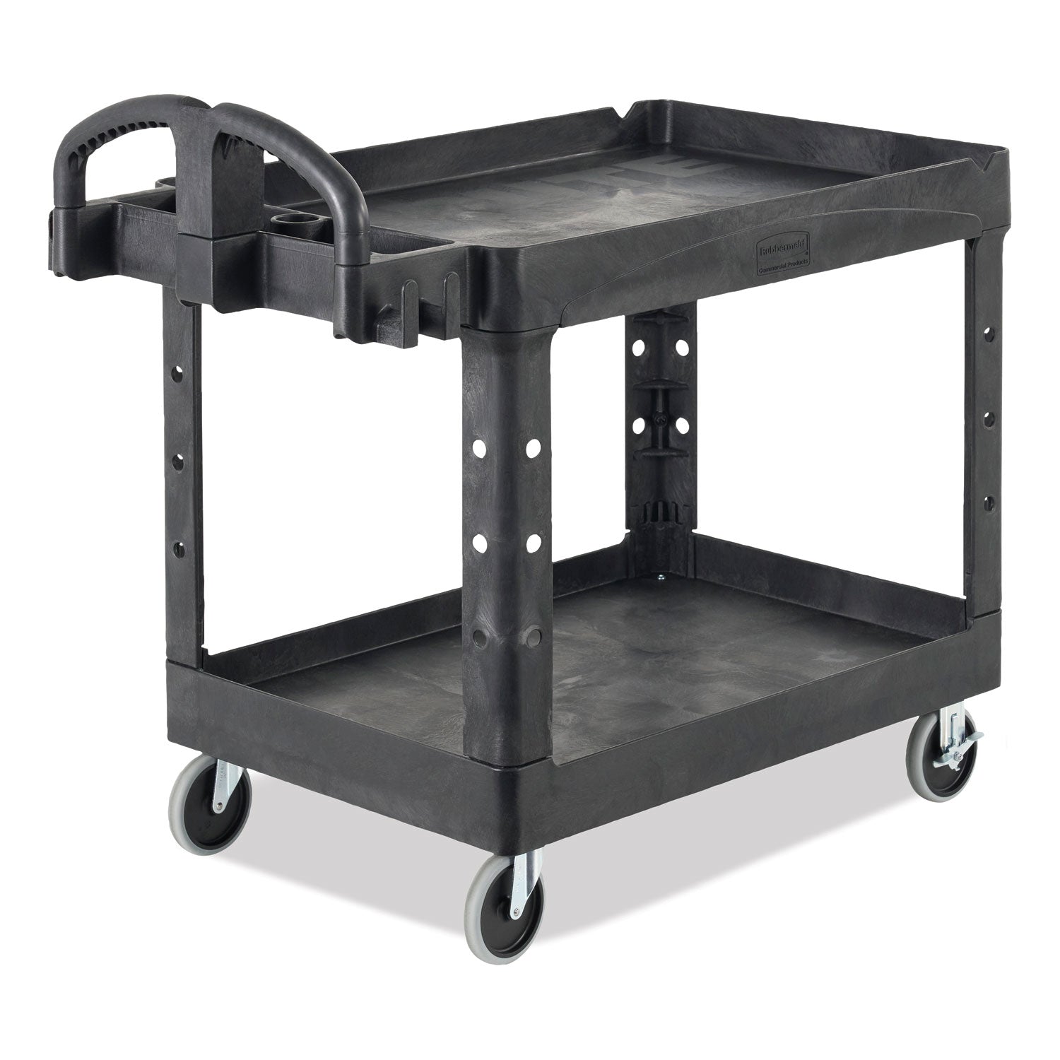 2 Shelf - 500 lb Load Capacity - 4 Casters - 5" Caster Size - Resin, Polypropylene - 45.25" Length x 25.87" Width x 33.25" Height - Black - 1 Each