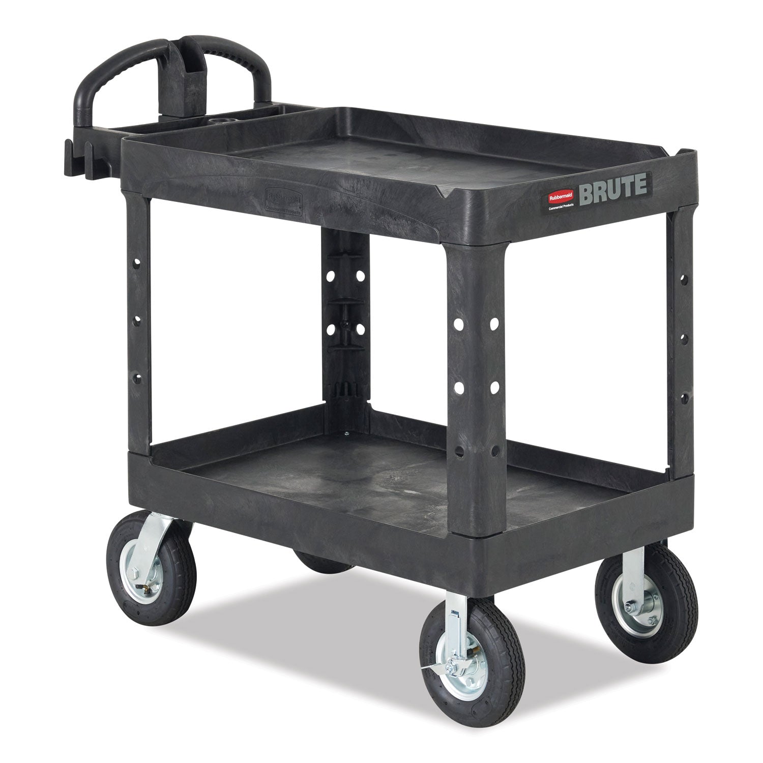 2 Shelf - 500 lb Load Capacity - 4 Casters - 5" Caster Size - Resin, Polypropylene - 45.25" Length x 25.87" Width x 33.25" Height - Black - 1 Each