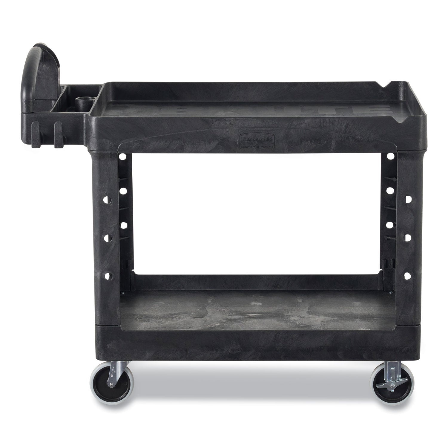 BRUTE Heavy-Duty Utility Cart with Lipped Shelves, Plastic, 2 Shelves, 750 lb Capacity, 25.25" x 54" x 39.25", Black
