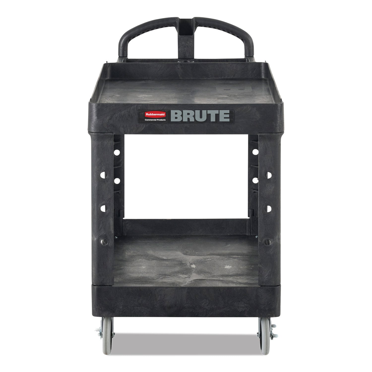 BRUTE Heavy-Duty Utility Cart with Lipped Shelves, Plastic, 2 Shelves, 750 lb Capacity, 25.25" x 54" x 39.25", Black