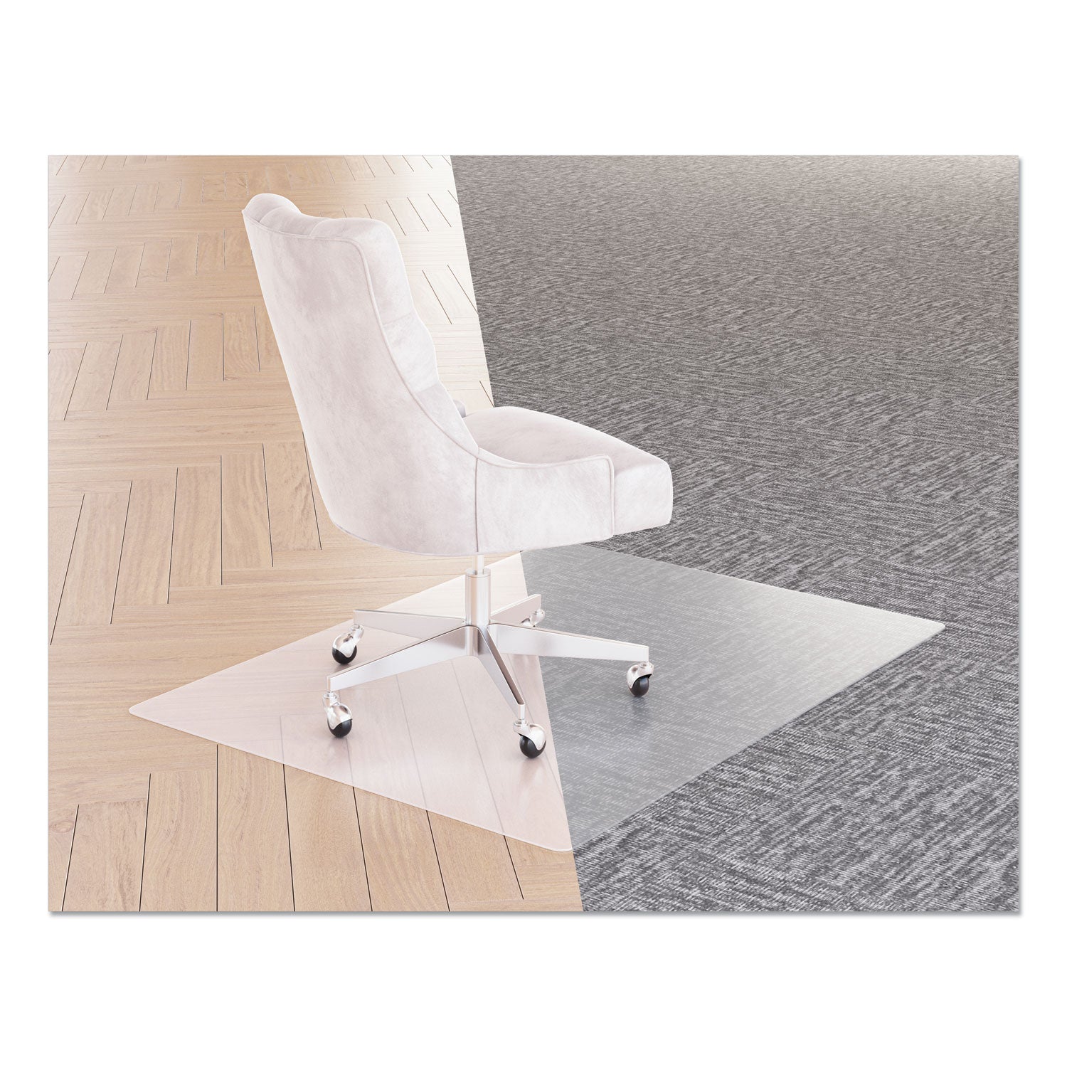 Hard Floor, Carpet - 48" Length x 36" Width x 0.370" Thickness - Vinyl - Clear - 1 Each