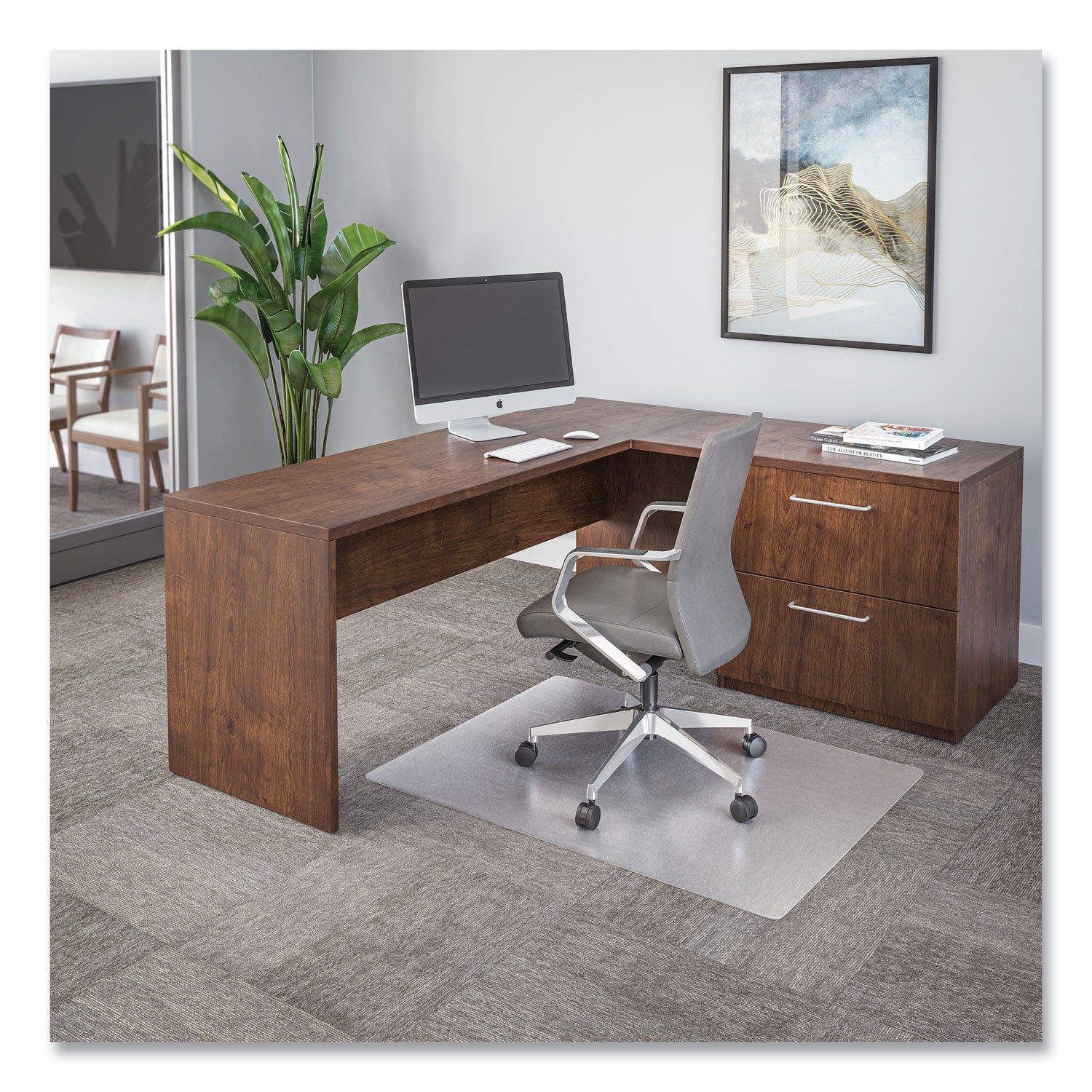 Hard Floor, Carpet - 48" Length x 36" Width x 0.370" Thickness - Vinyl - Clear - 1 Each