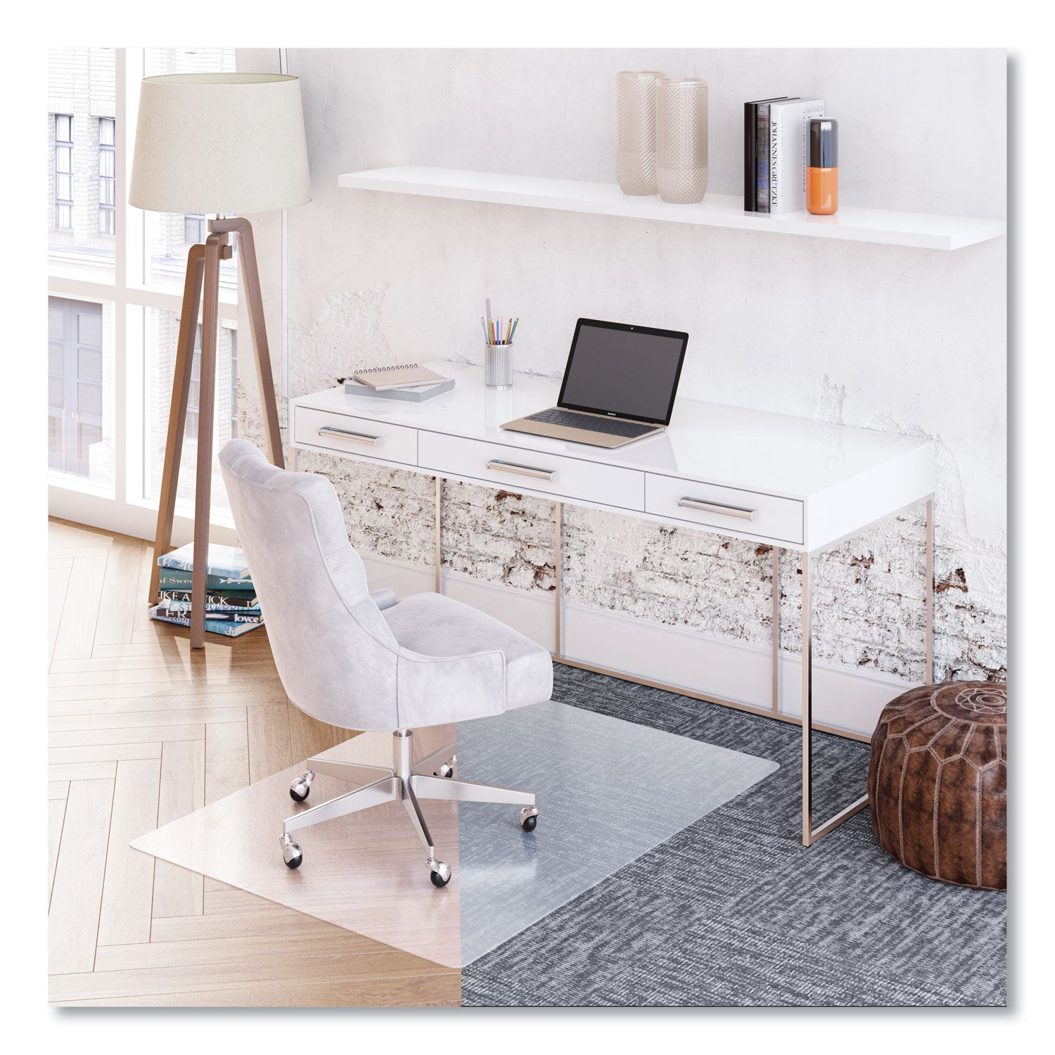 Hard Floor, Carpet - 48" Length x 36" Width x 0.370" Thickness - Vinyl - Clear - 1 Each