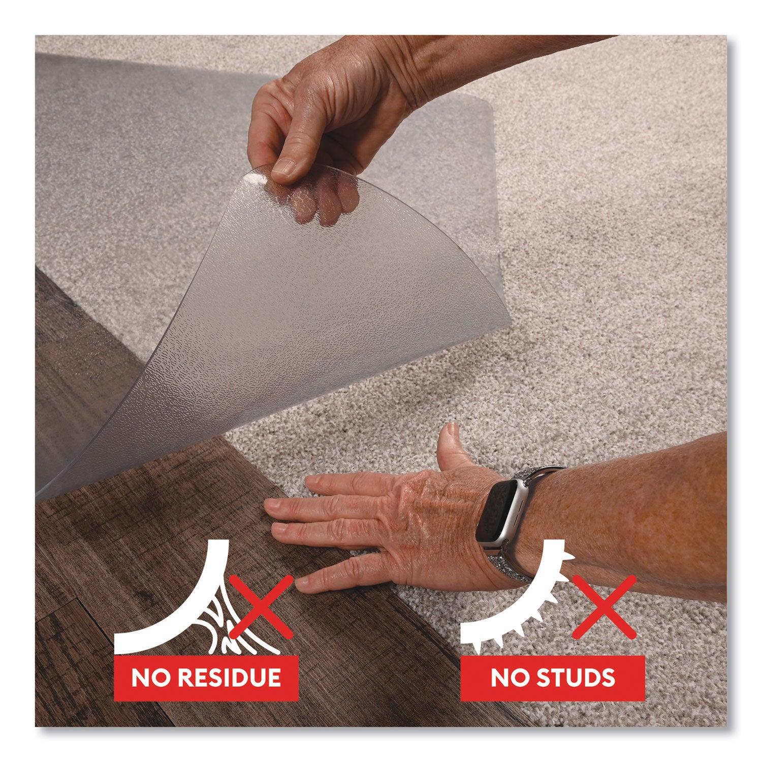 Hard Floor, Carpet - 48" Length x 36" Width x 0.370" Thickness - Vinyl - Clear - 1 Each