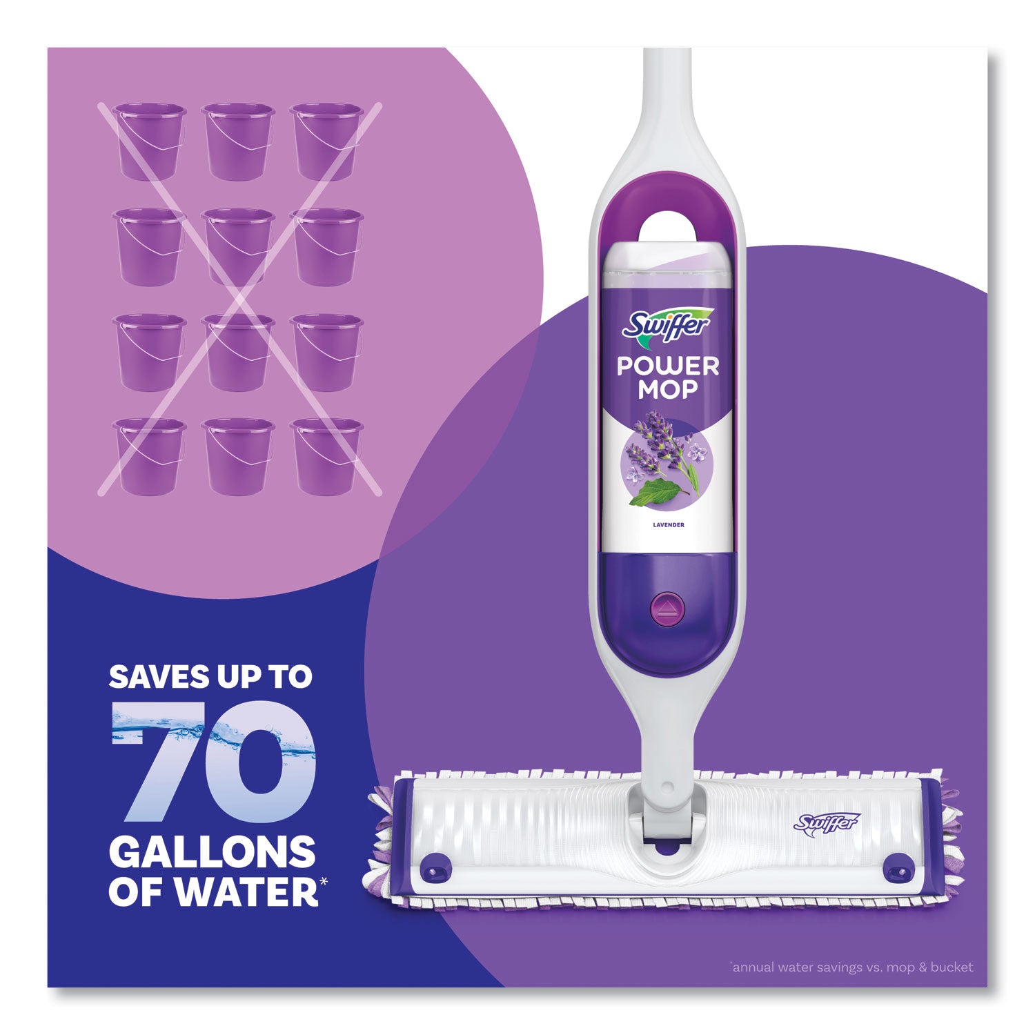 Swiffer PowerMop Floor Solution, Lavender Scent, Quick Drying, Rinse-Free, Aerosol, 25.3 oz, Purple, 1 Bottle