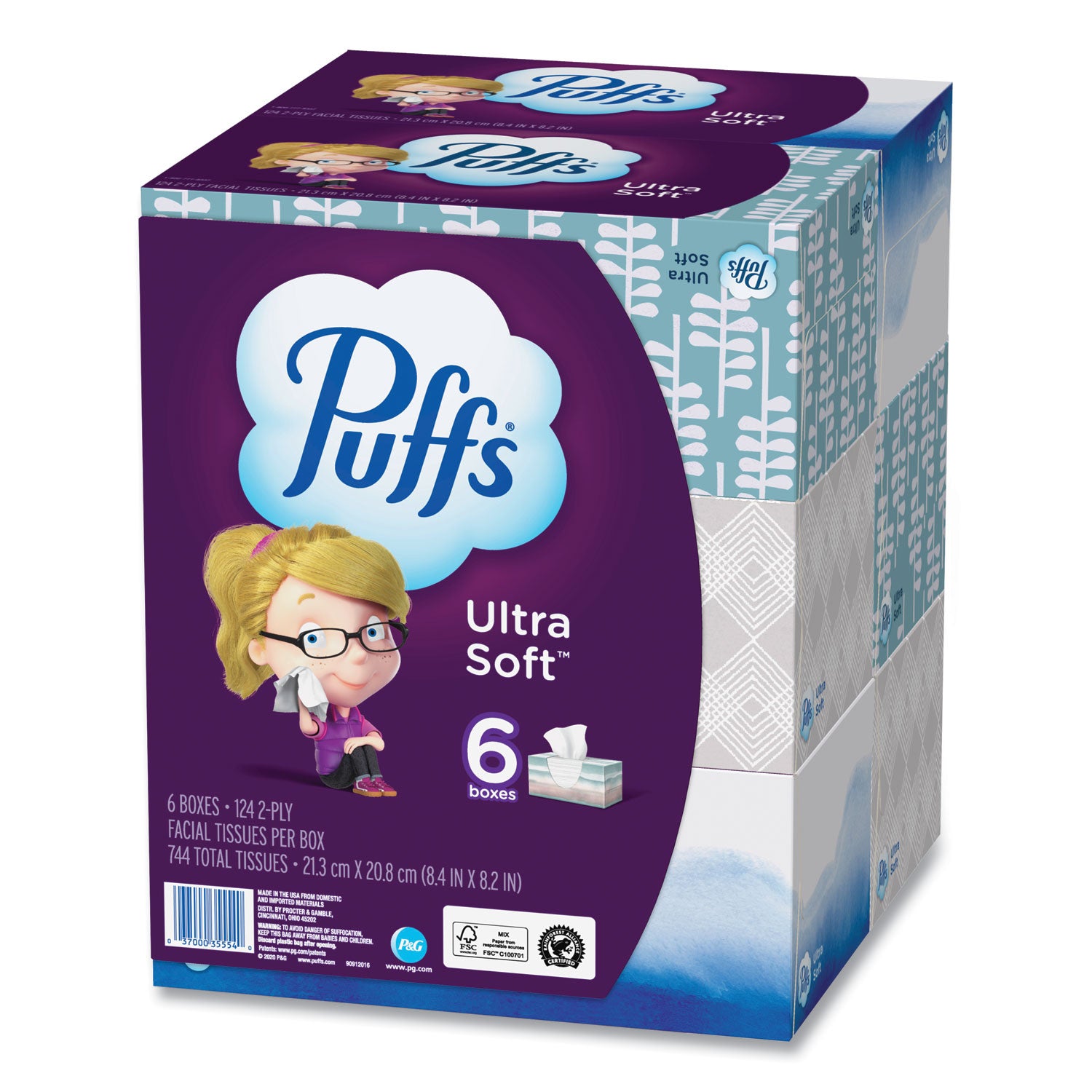 Ultra Soft Facial Tissue, 2-Ply, White, 124 Sheets/Box, 6 Boxes/Pack, 4 Packs/Carton