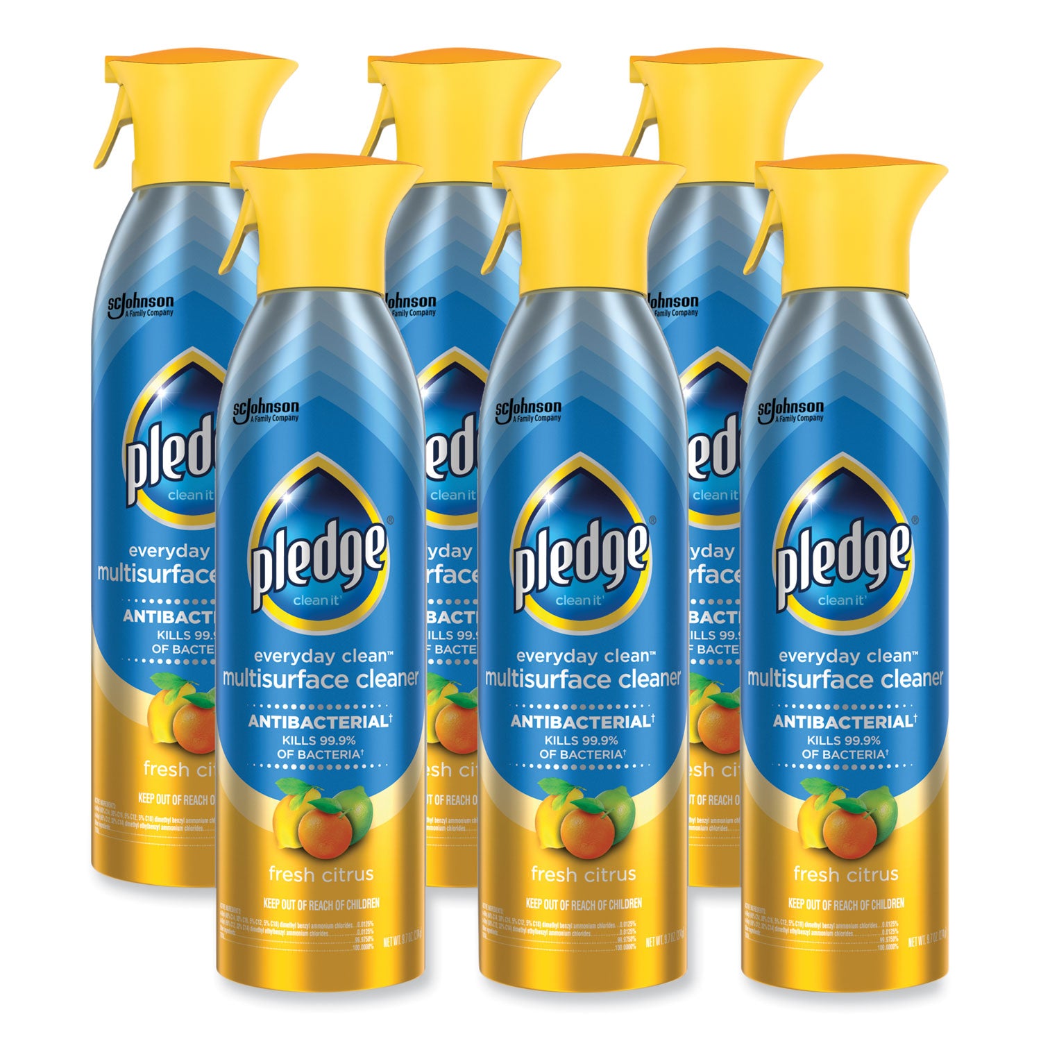 Pledge Everyday Clean Antibacterial Multisurface Cleaner, Fresh Citrus Scent, 9.7 fl oz, Blue, Residue-free, 1 Each