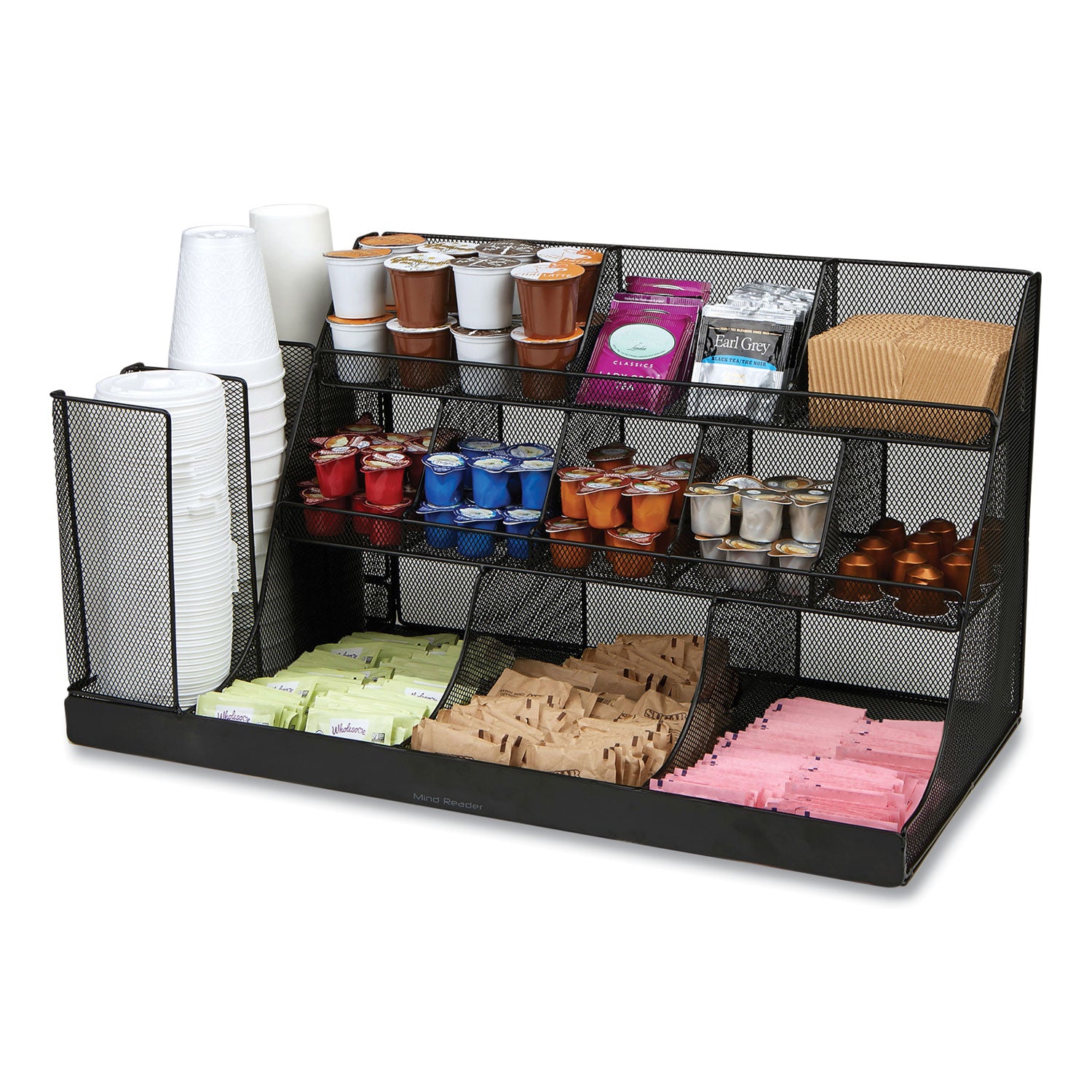 Network Collection 14-Compartment Coffee Cup and Condiment Countertop Organizer, 11.61 x 23.9 x 12.76, Black