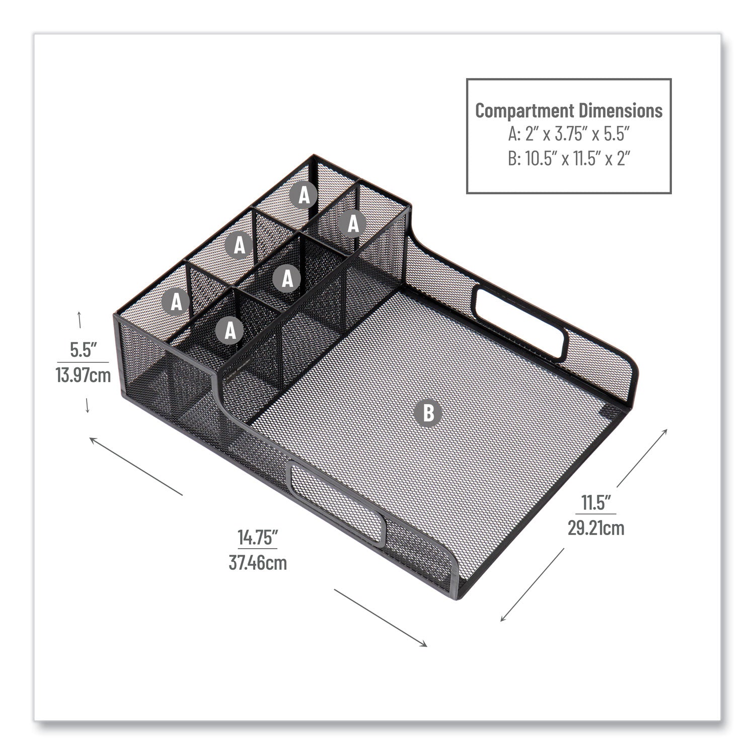 Network Collection Utensil, Napkin and Plate Countertop Organizer, 11.5 x 14.75 x 5.5, Metal, Black
