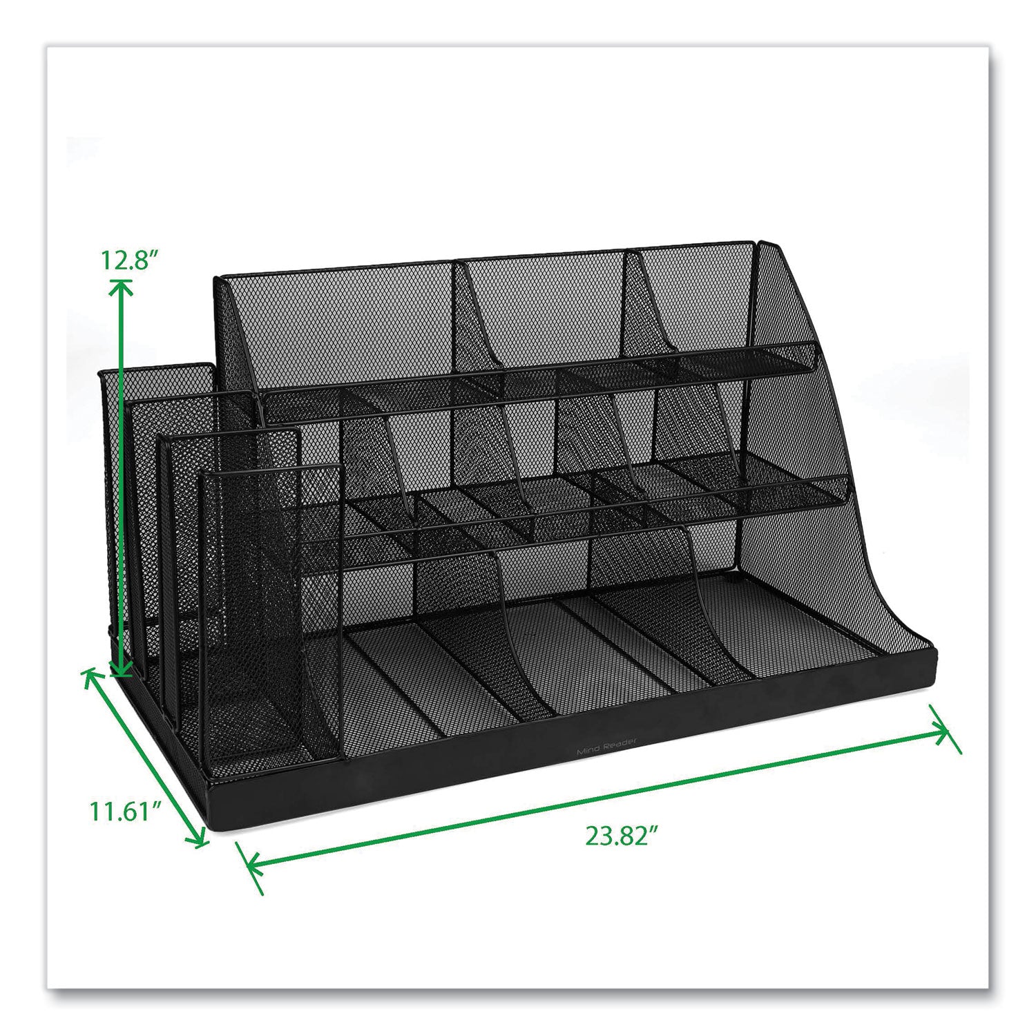 Network Collection 14-Compartment Coffee Cup and Condiment Countertop Organizer, 11.61 x 23.9 x 12.76, Black