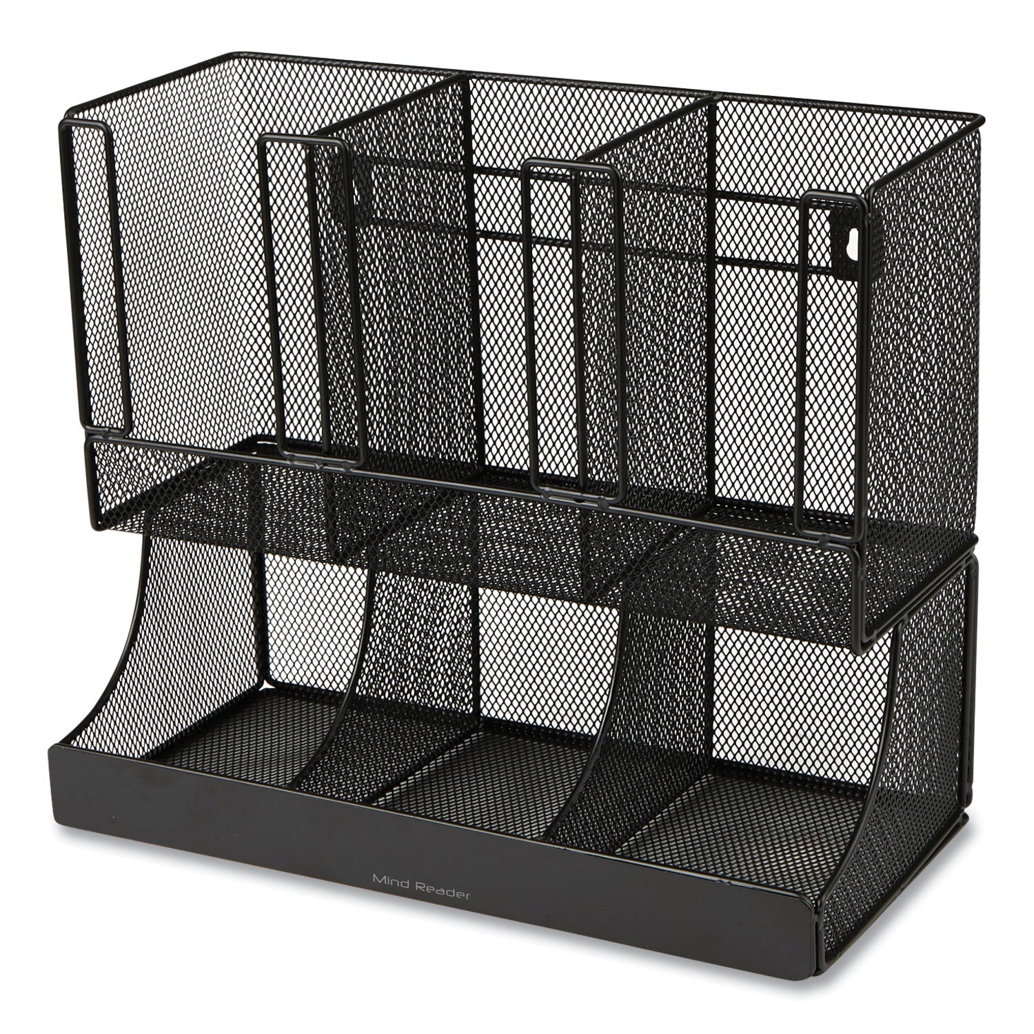 Network Collection 2-Tier 6-Compartment Coffee Cup and Condiment Countertop Organizer, 5 x 13 x 11.5, Black