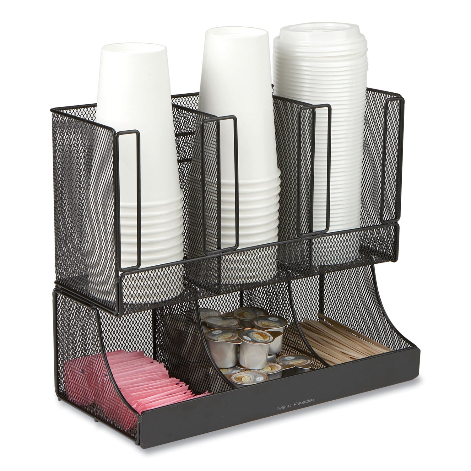 Network Collection 2-Tier 6-Compartment Coffee Cup and Condiment Countertop Organizer, 5 x 13 x 11.5, Black