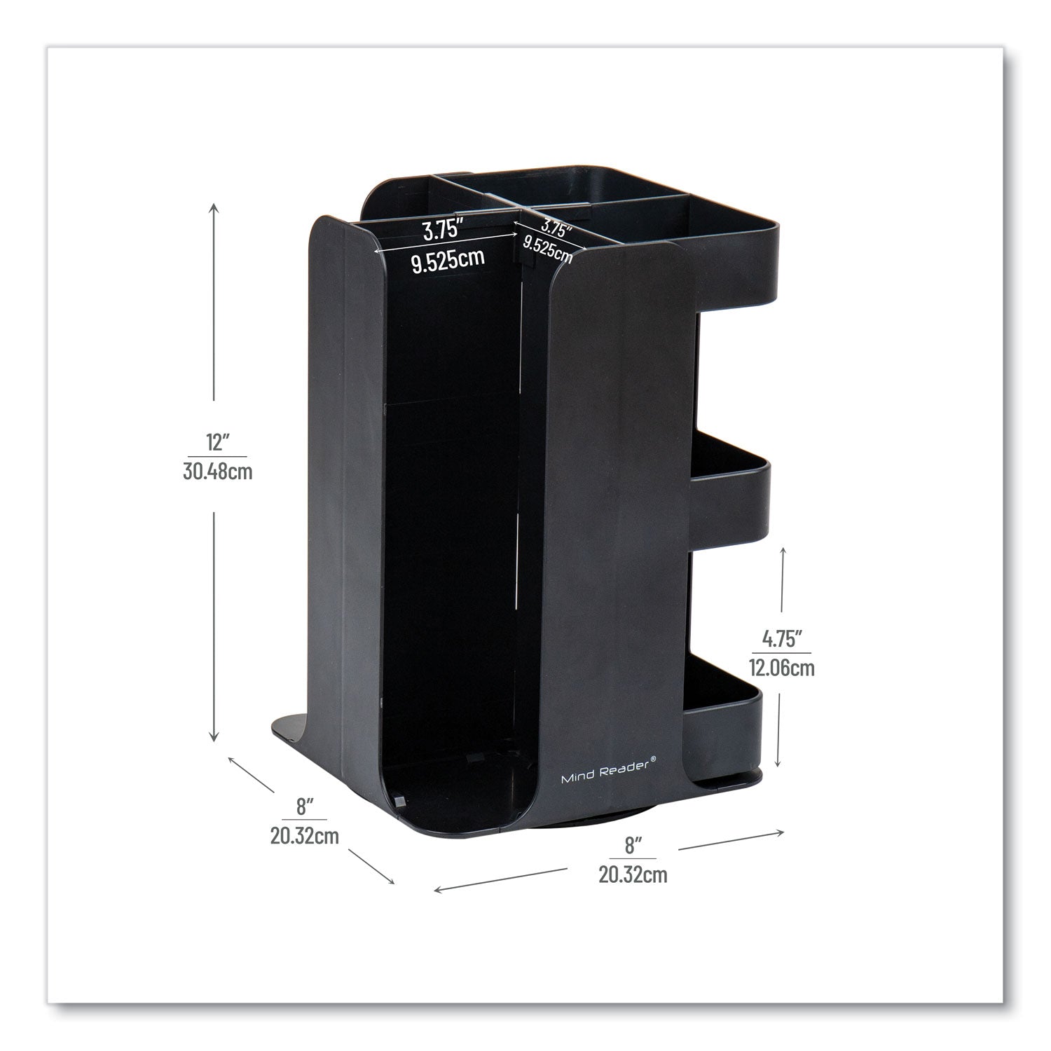 Anchor Collection 8-Compartment Coffee Cup, Lid, and Condiment Carousel Countertop Organizer, 8 x 8 x 12, Black