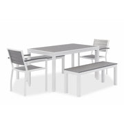 Eveleen Outdoor Dining Table Set, 55" x 35" x 29" Rectangular Table, 2 Benches, 2 Armchairs, Gray/White
