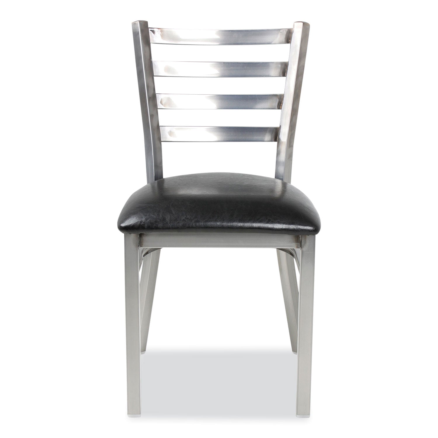 White Horse Series Side Chairs, Supports Up to 300 lb, 18" Seat Height, Black Seat, Industrial Clear-Coat Steel Back/Frame