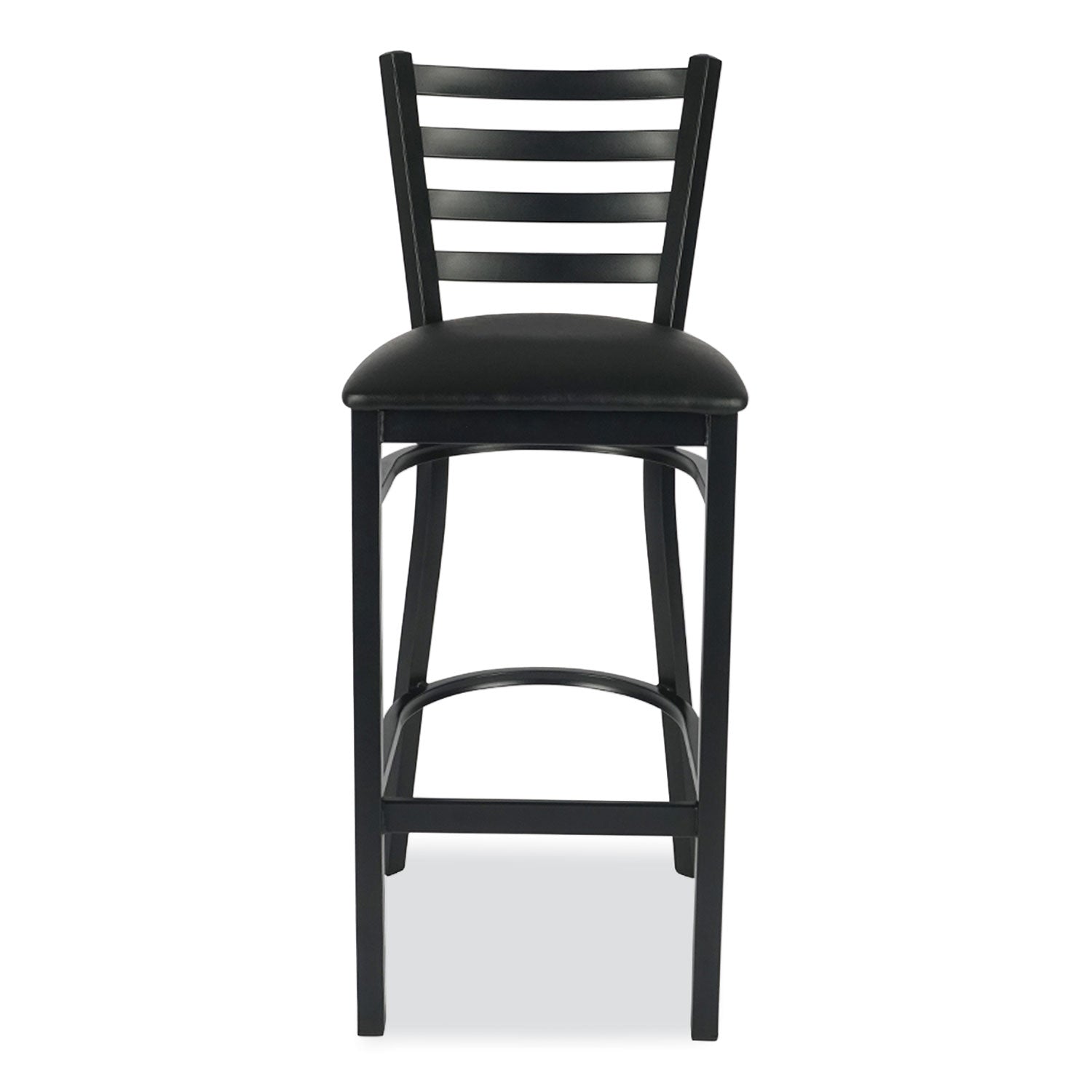White Horse Series Barstools, Supports Up to 300 lb, 29.5" Seat Height, Black Seat/Back, Black Frame