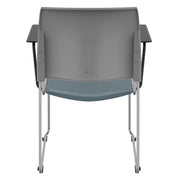 NPS® 8700 Series Cafetorium Plush Vinyl Stack Chair with Arms, Surface Color: Blue/Grey Vinyl, Frame Color: Silver