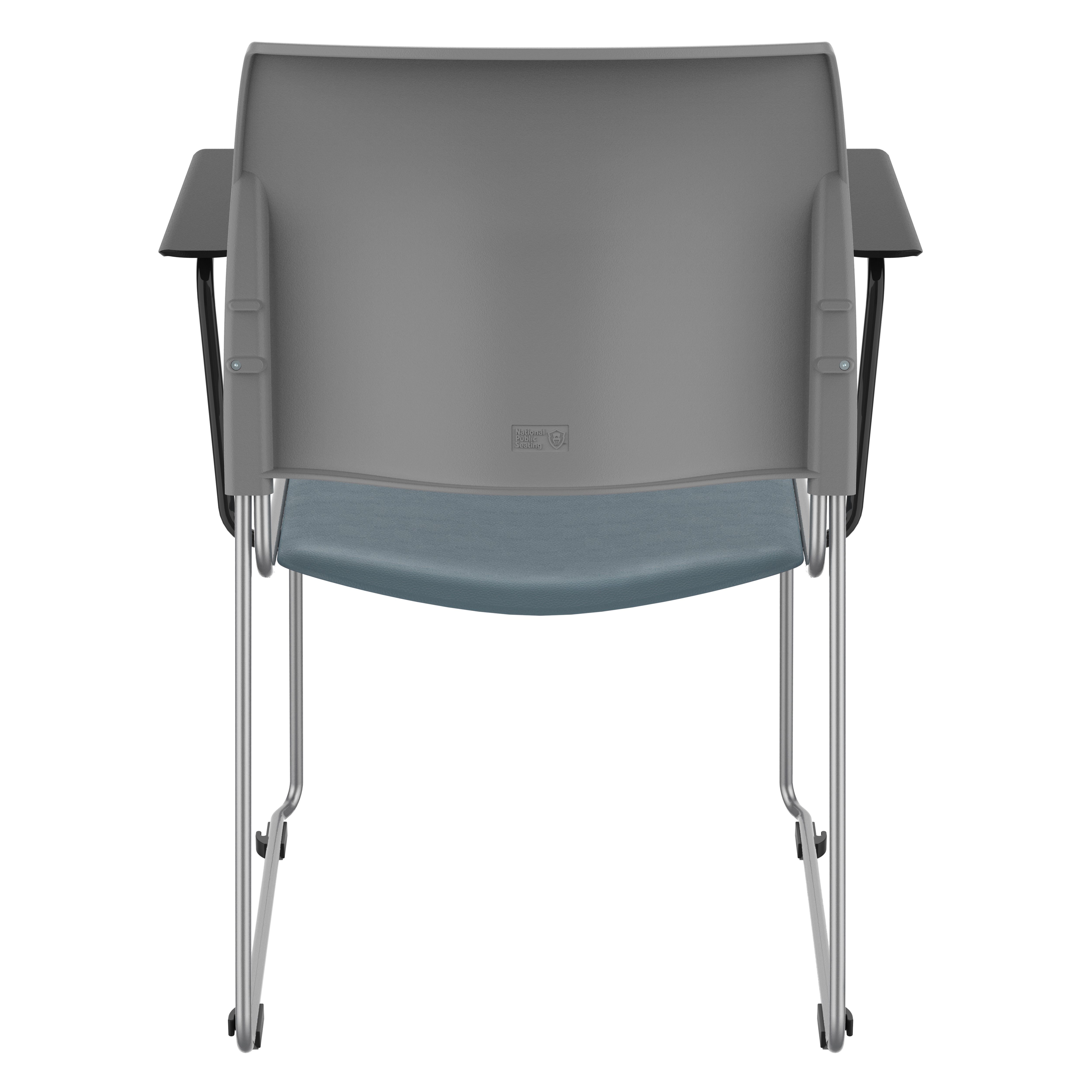 NPS® 8700 Series Cafetorium Plush Vinyl Stack Chair with Arms, Surface Color: Blue/Grey Vinyl, Frame Color: Silver