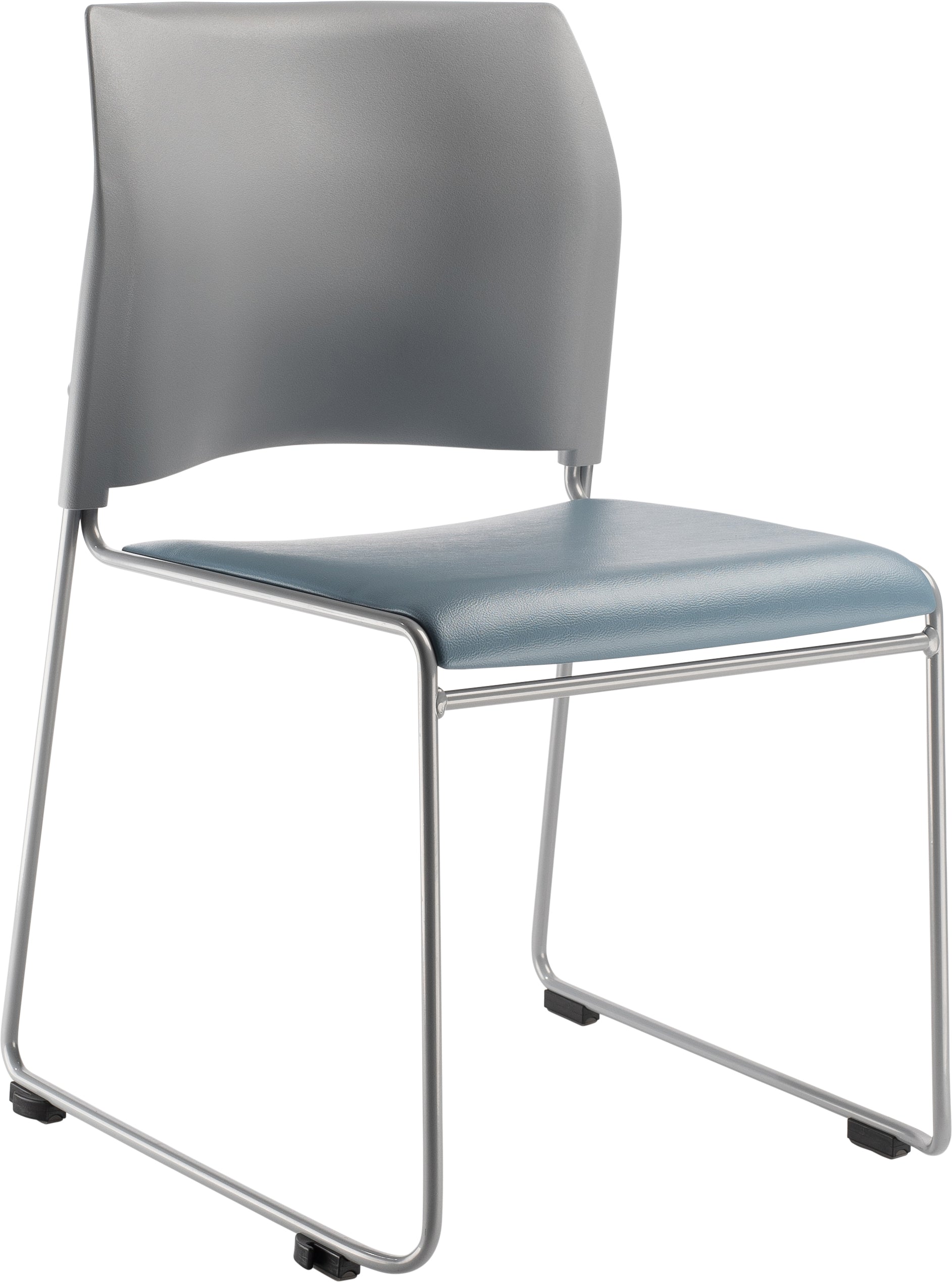 NPS® 8700 Series Cafetorium Plush Vinyl Stack Chair, Surface Color: Blue/Grey Vinyl, Frame Color: Silver