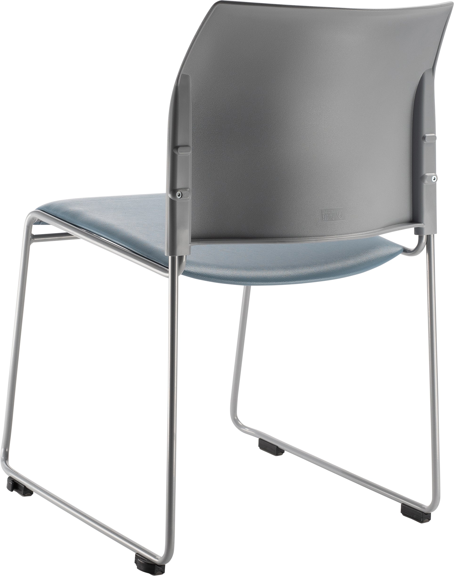 NPS® 8700 Series Cafetorium Plush Vinyl Stack Chair, Surface Color: Blue/Grey Vinyl, Frame Color: Silver
