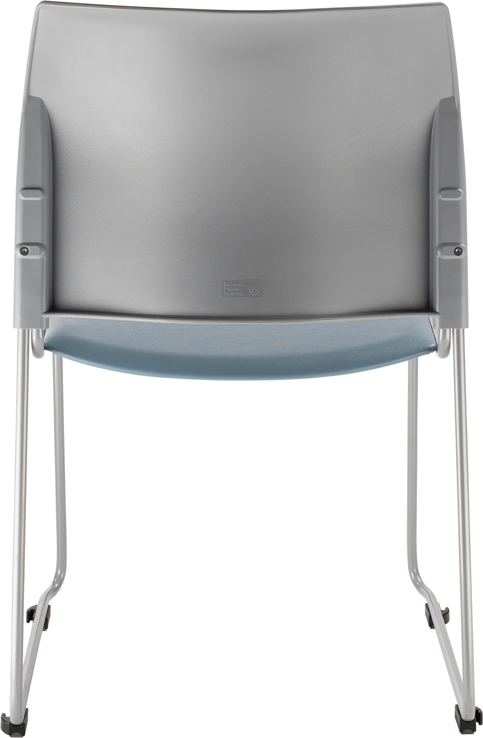 NPS® 8700 Series Cafetorium Plush Vinyl Stack Chair, Surface Color: Blue/Grey Vinyl, Frame Color: Silver